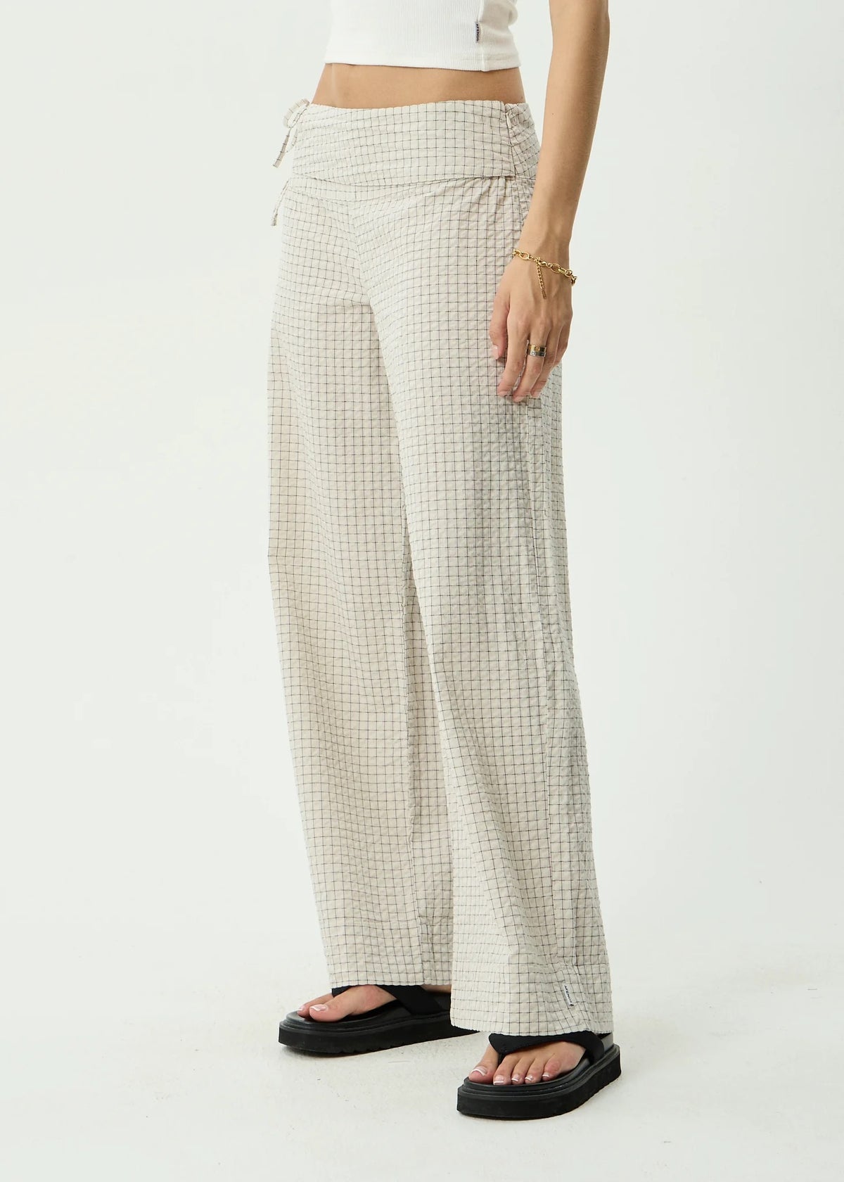 Afends Sofia Reverb Organic Wide Leg Pant Moonbeam Check