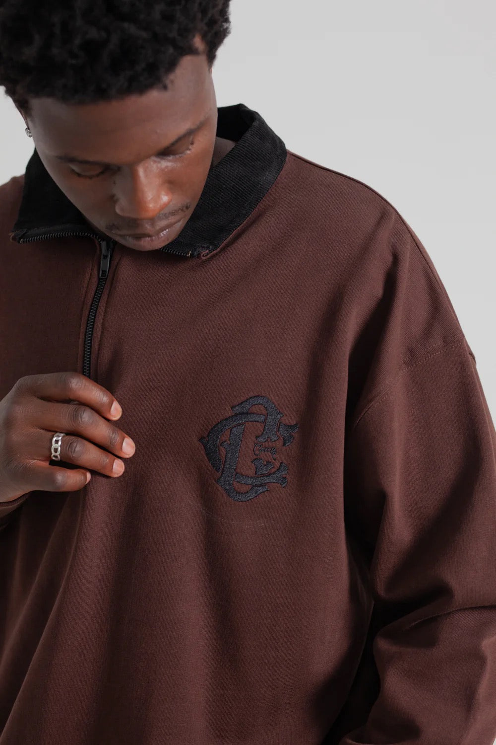 Crate 1/4 Zip Up Box Crew Brown