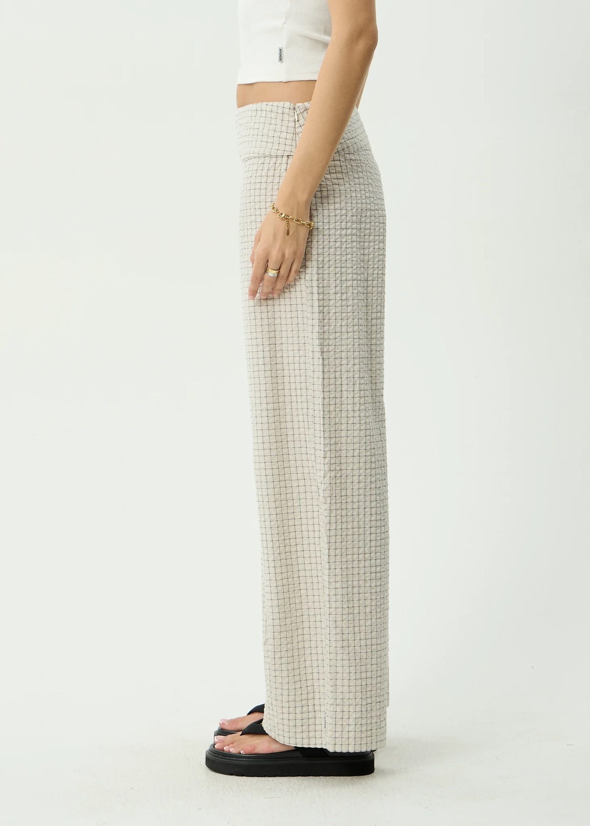 Afends Sofia Reverb Organic Wide Leg Pant Moonbeam Check