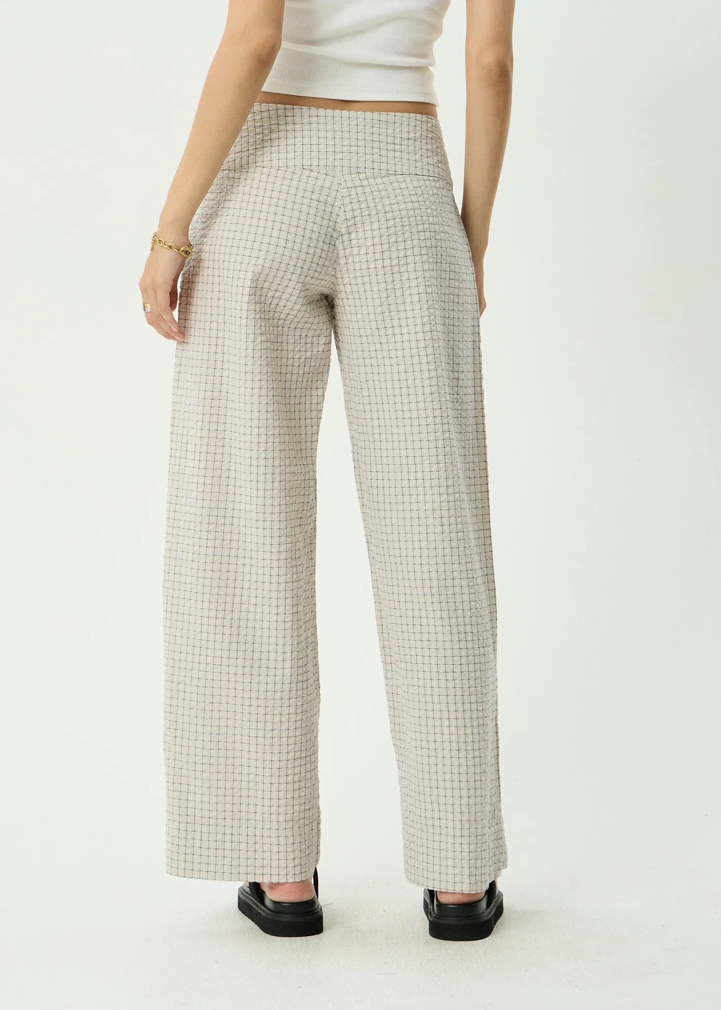 Afends Sofia Reverb Organic Wide Leg Pant Moonbeam Check