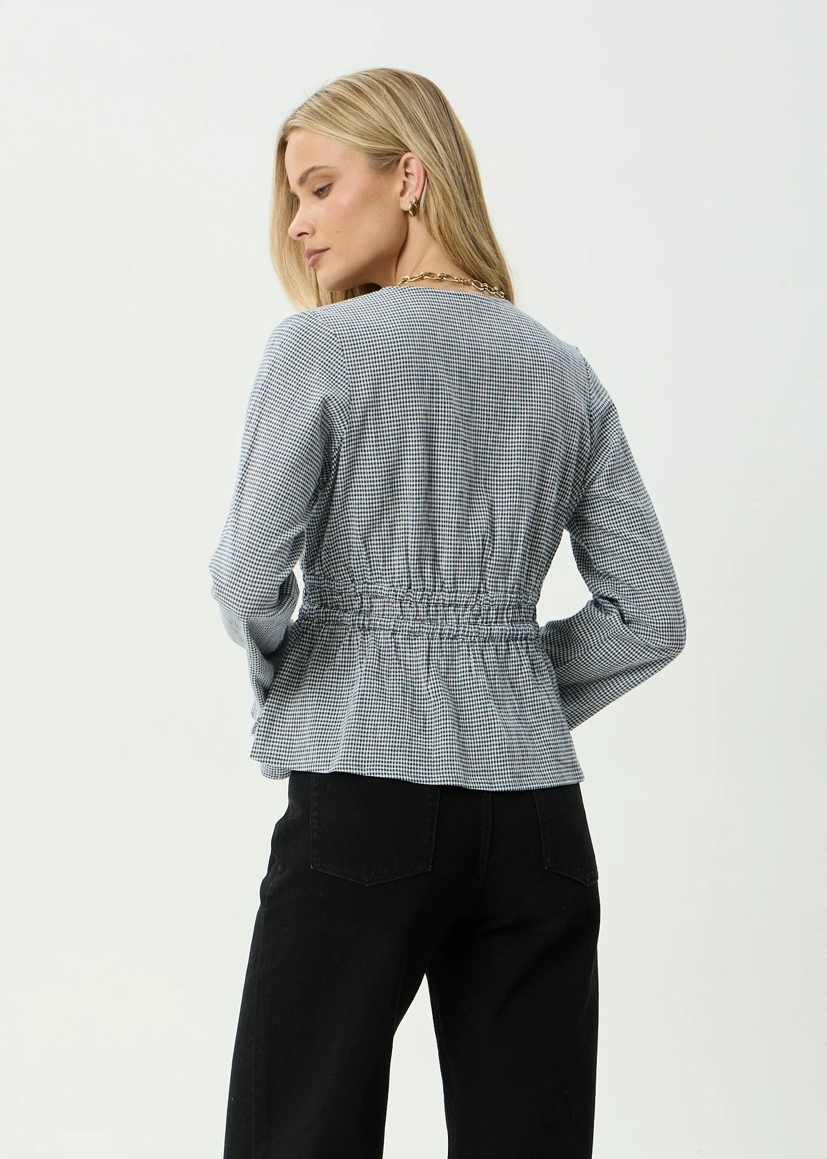 Afends Annika Indy Recycled Long Sleeve Top Indy Navy Check