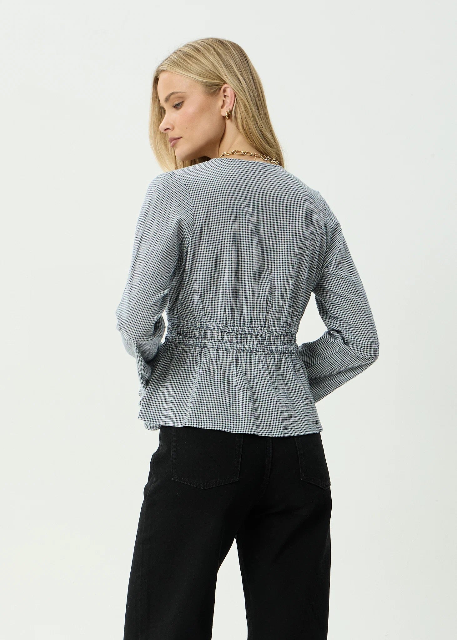 Afends Annika Indy Recycled Long Sleeve Top Indy Navy Check