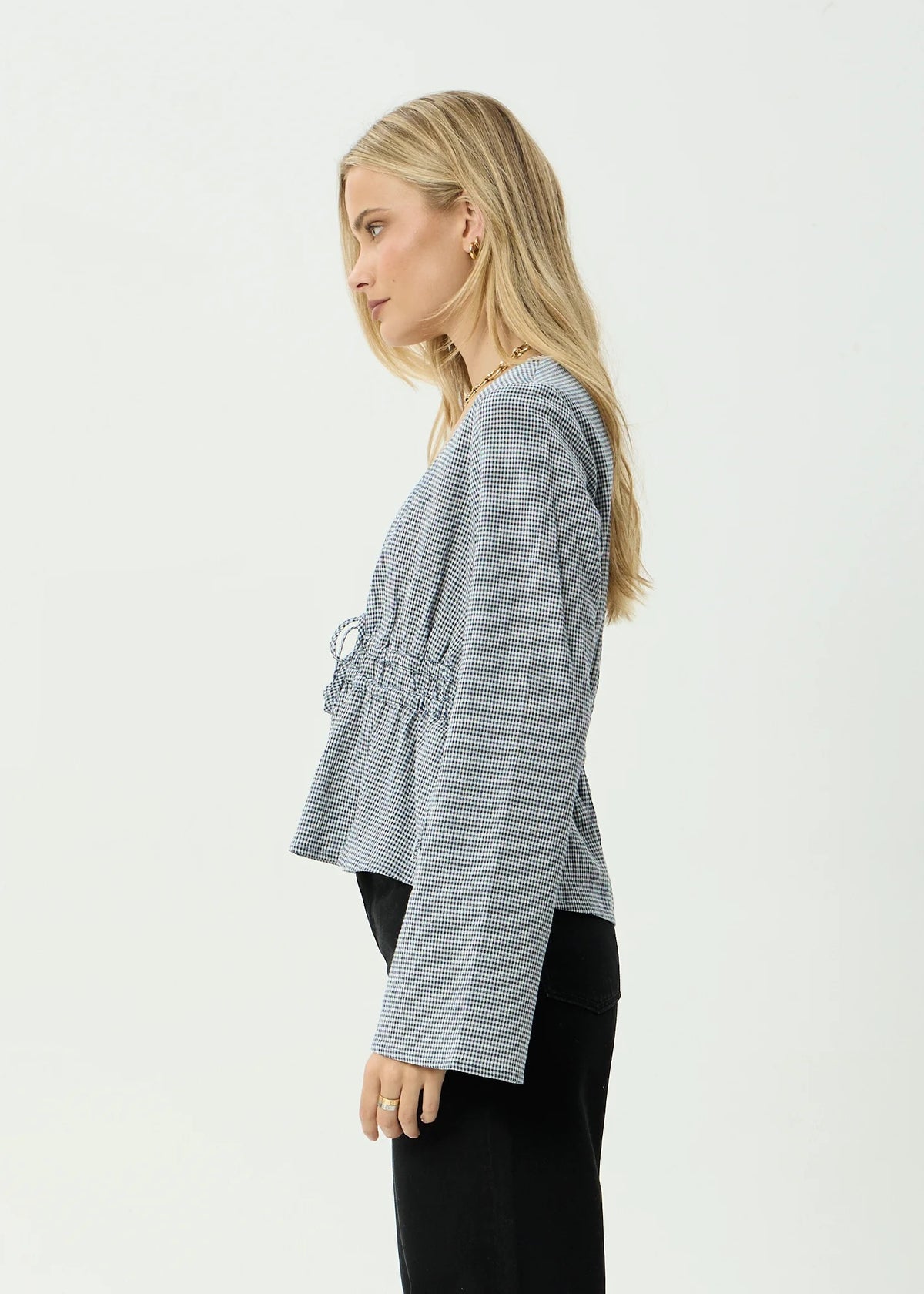 Afends Annika Indy Recycled Long Sleeve Top Indy Navy Check