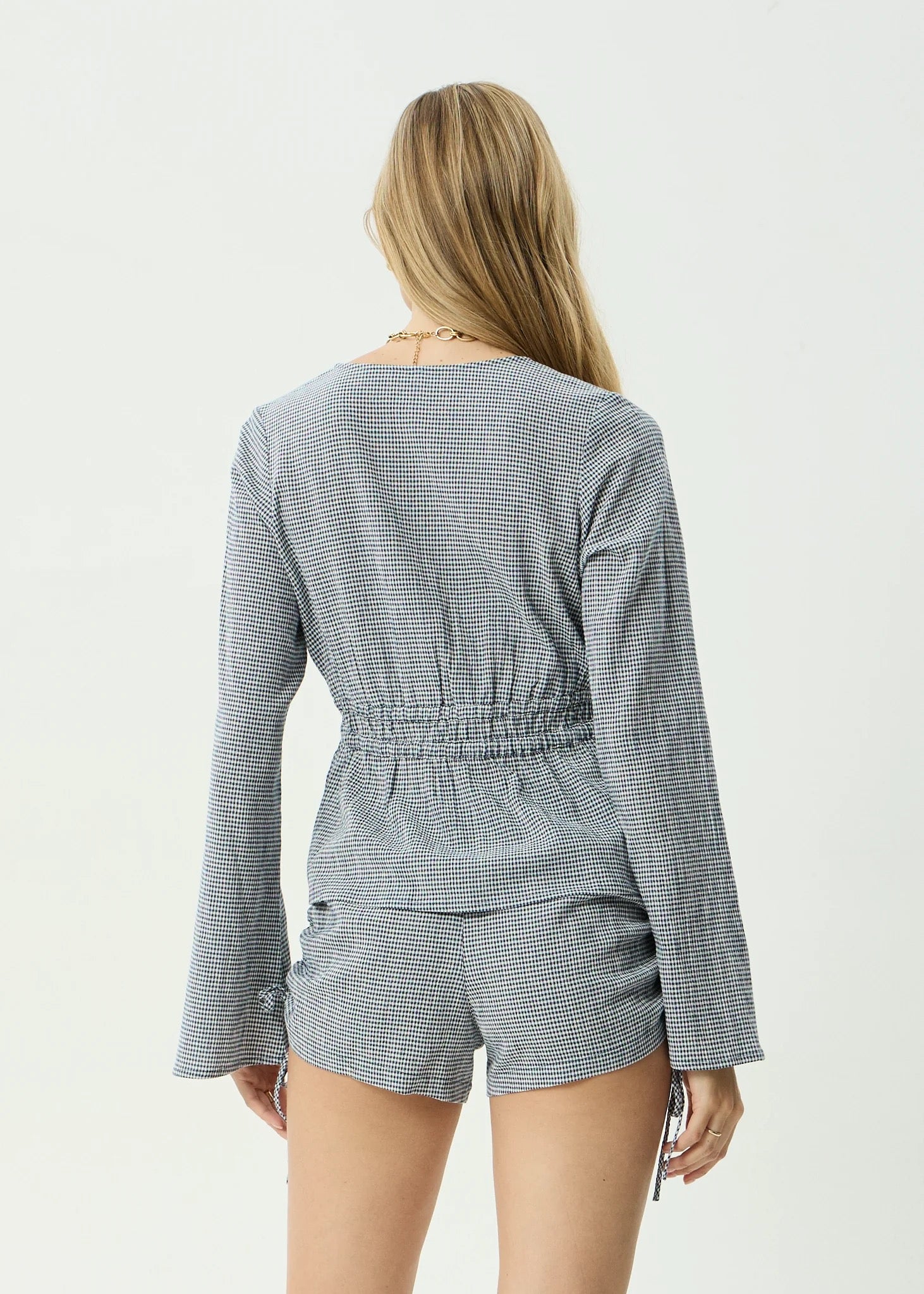 Afends Annika Indy Recycled Long Sleeve Top Indy Navy Check
