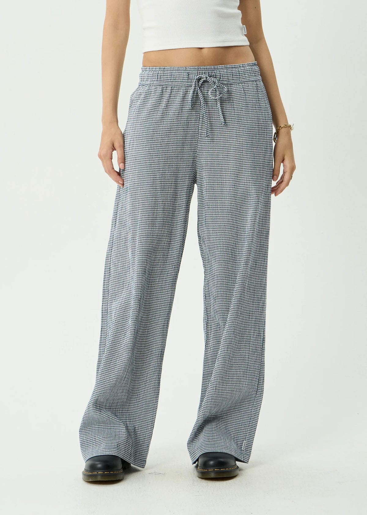 Afends Harriet Indy Hemp Wide Leg Pant Navy Check
