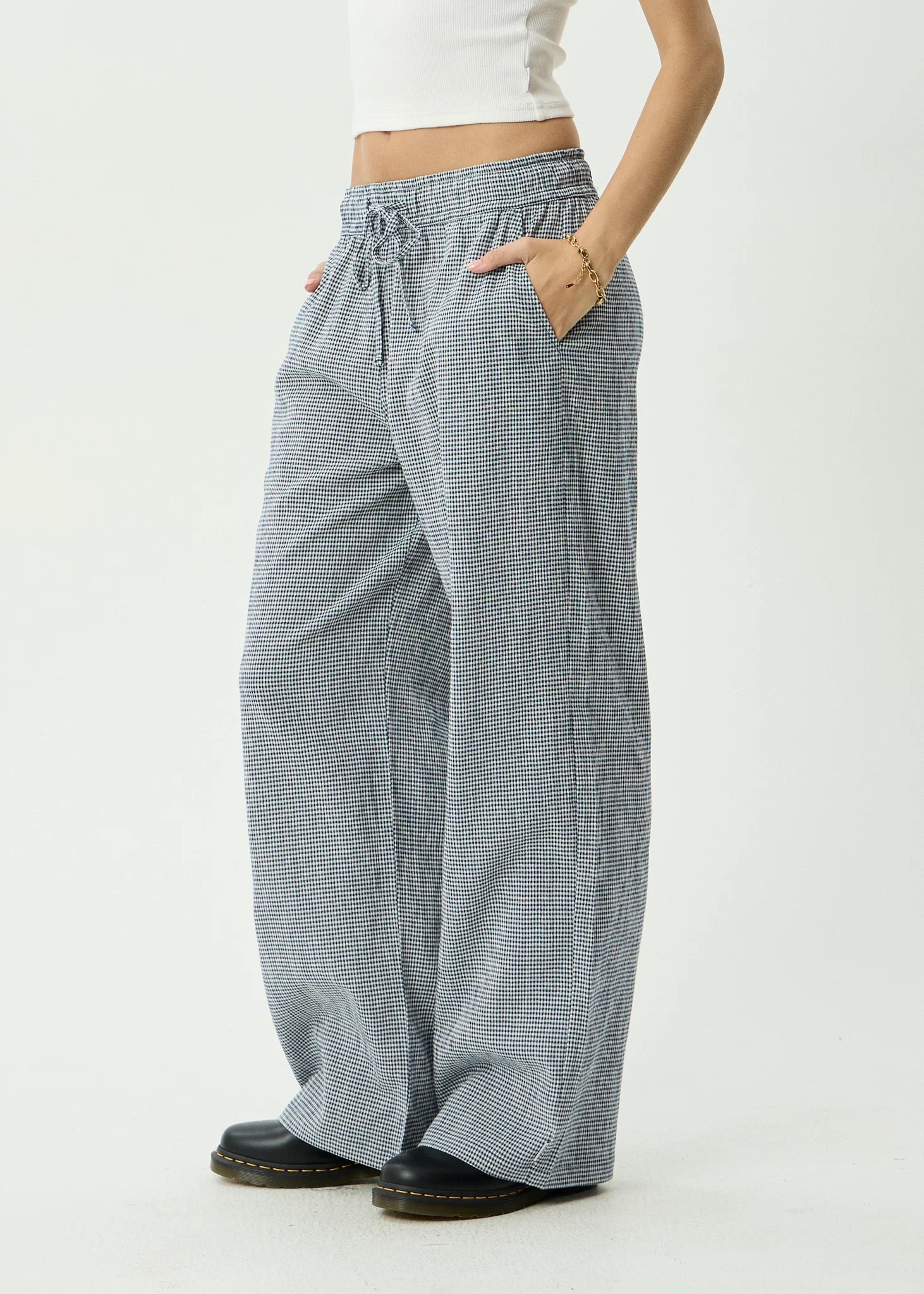 Afends Harriet Indy Hemp Wide Leg Pant Navy Check
