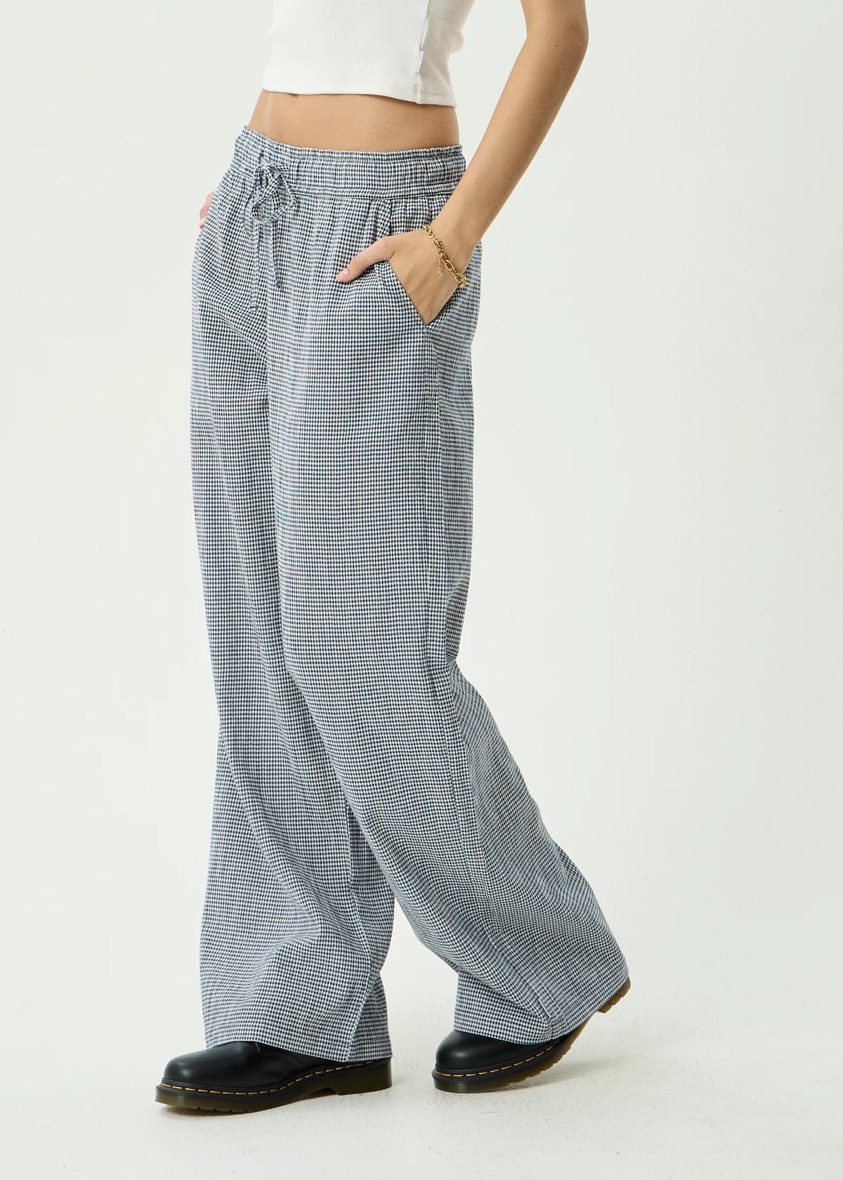 Afends Harriet Indy Hemp Wide Leg Pant Navy Check