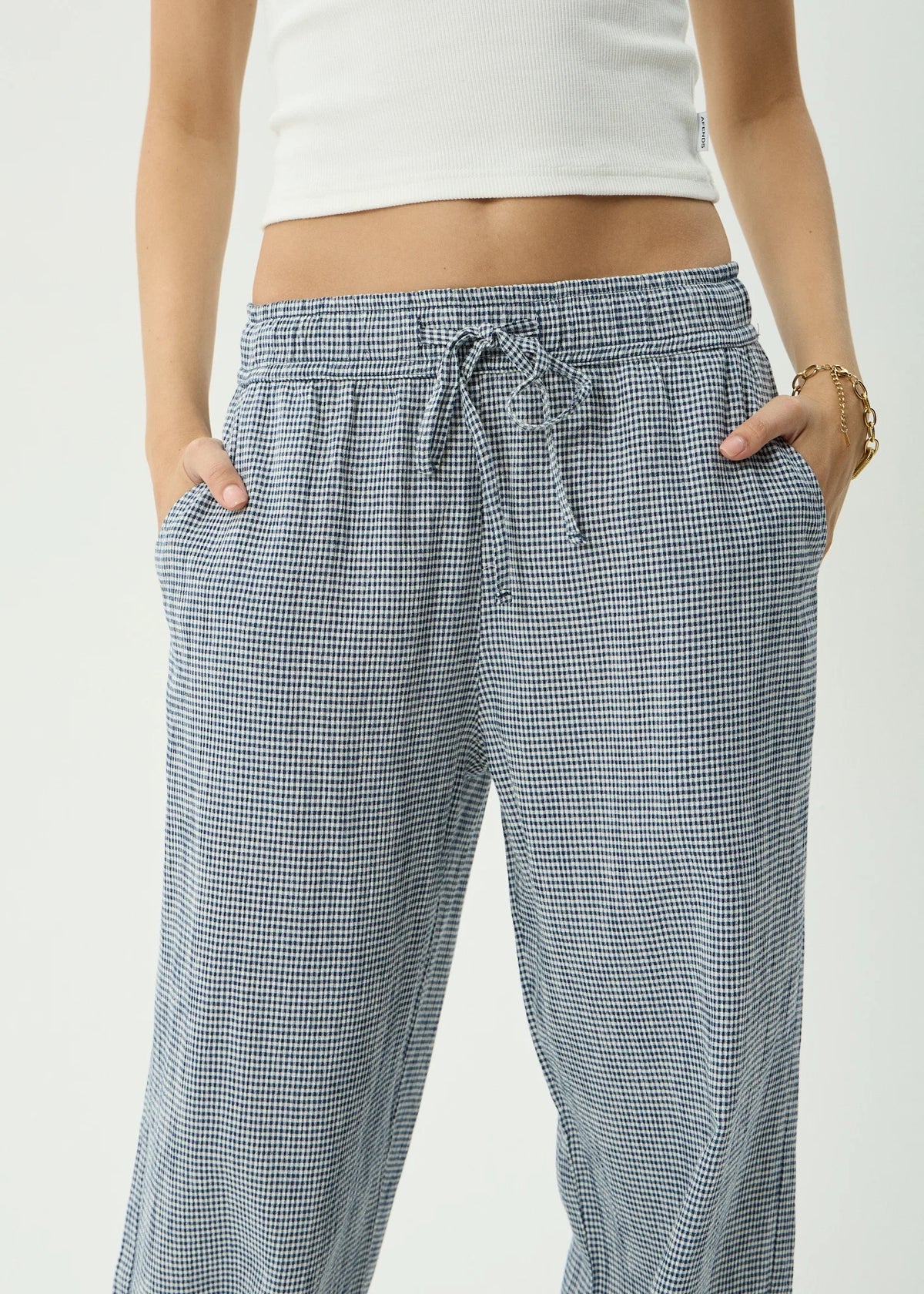 Afends Harriet Indy Hemp Wide Leg Pant Navy Check