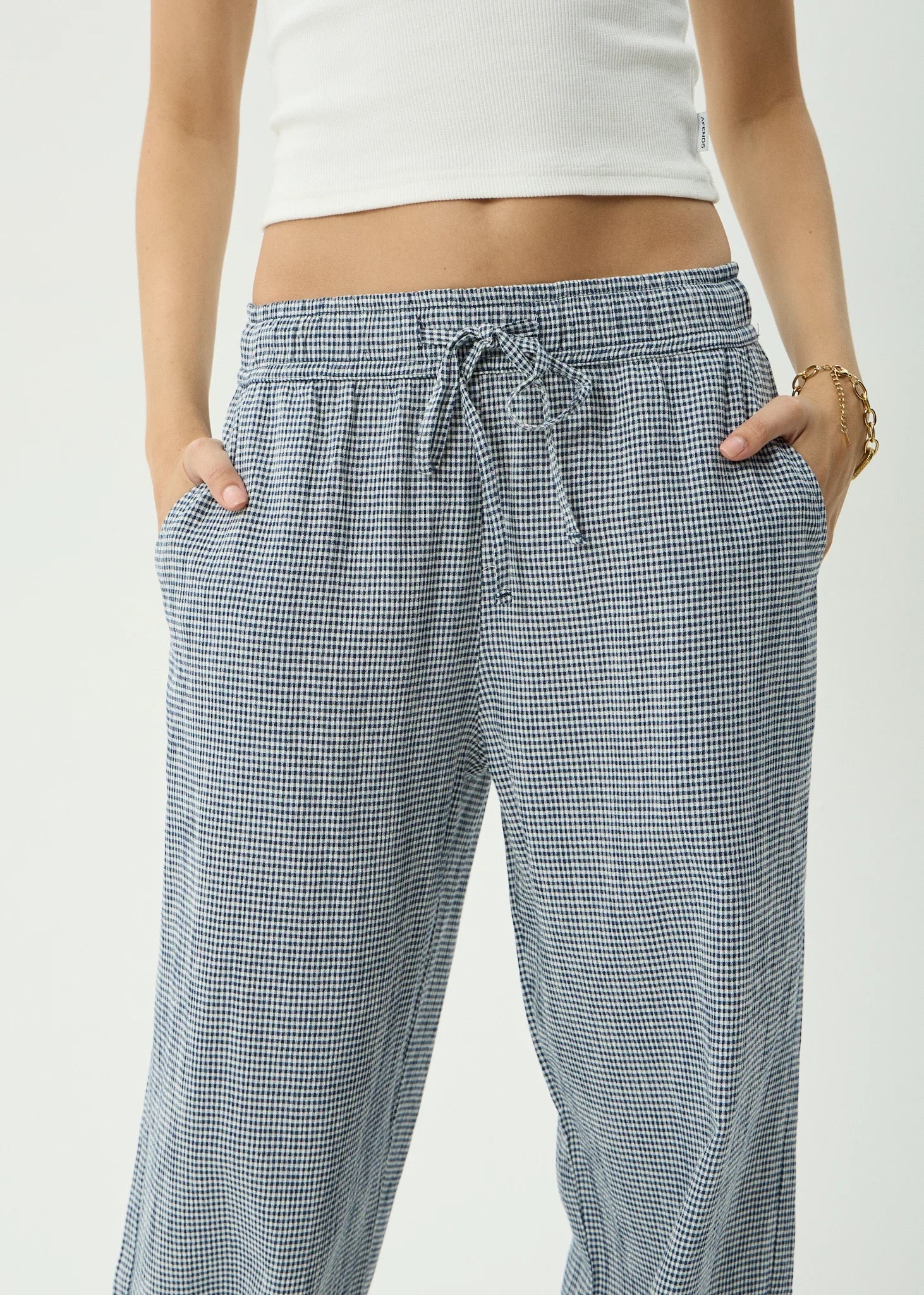 Afends Harriet Indy Hemp Wide Leg Pant Navy Check