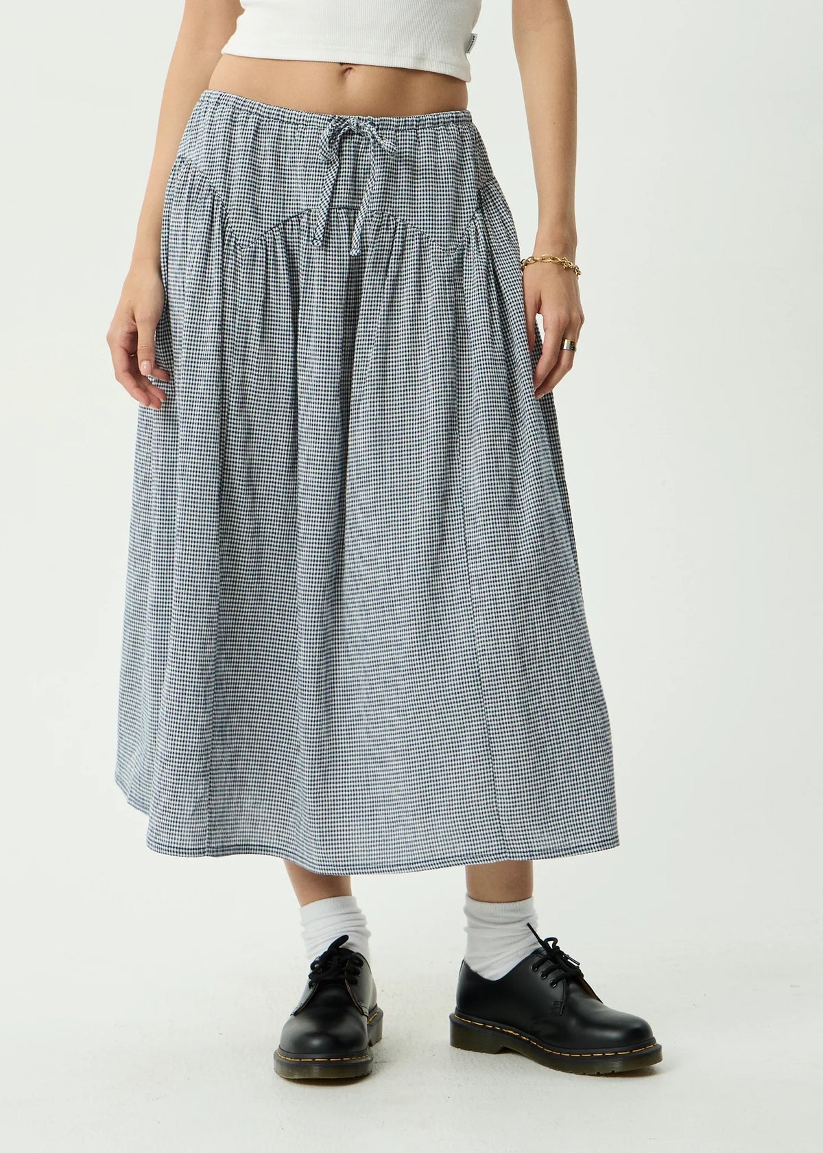 Afends Marlow Indy Hemp Midi Skirt Navy Check