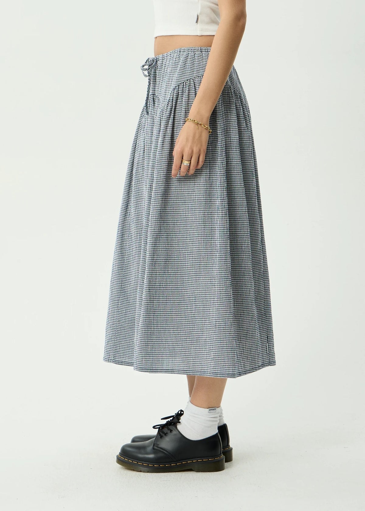 Afends Marlow Indy Hemp Midi Skirt Navy Check