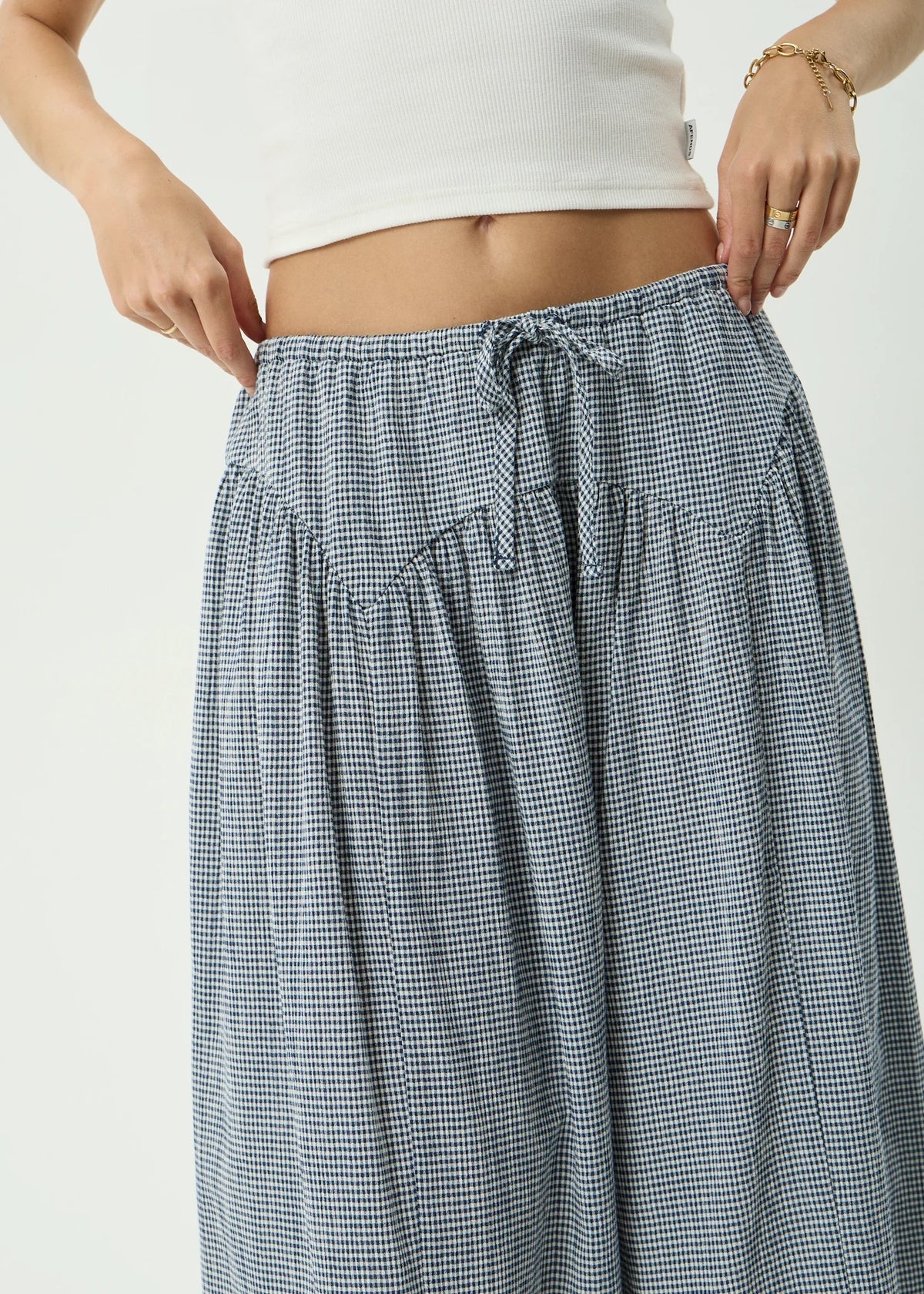 Afends Marlow Indy Hemp Midi Skirt Navy Check