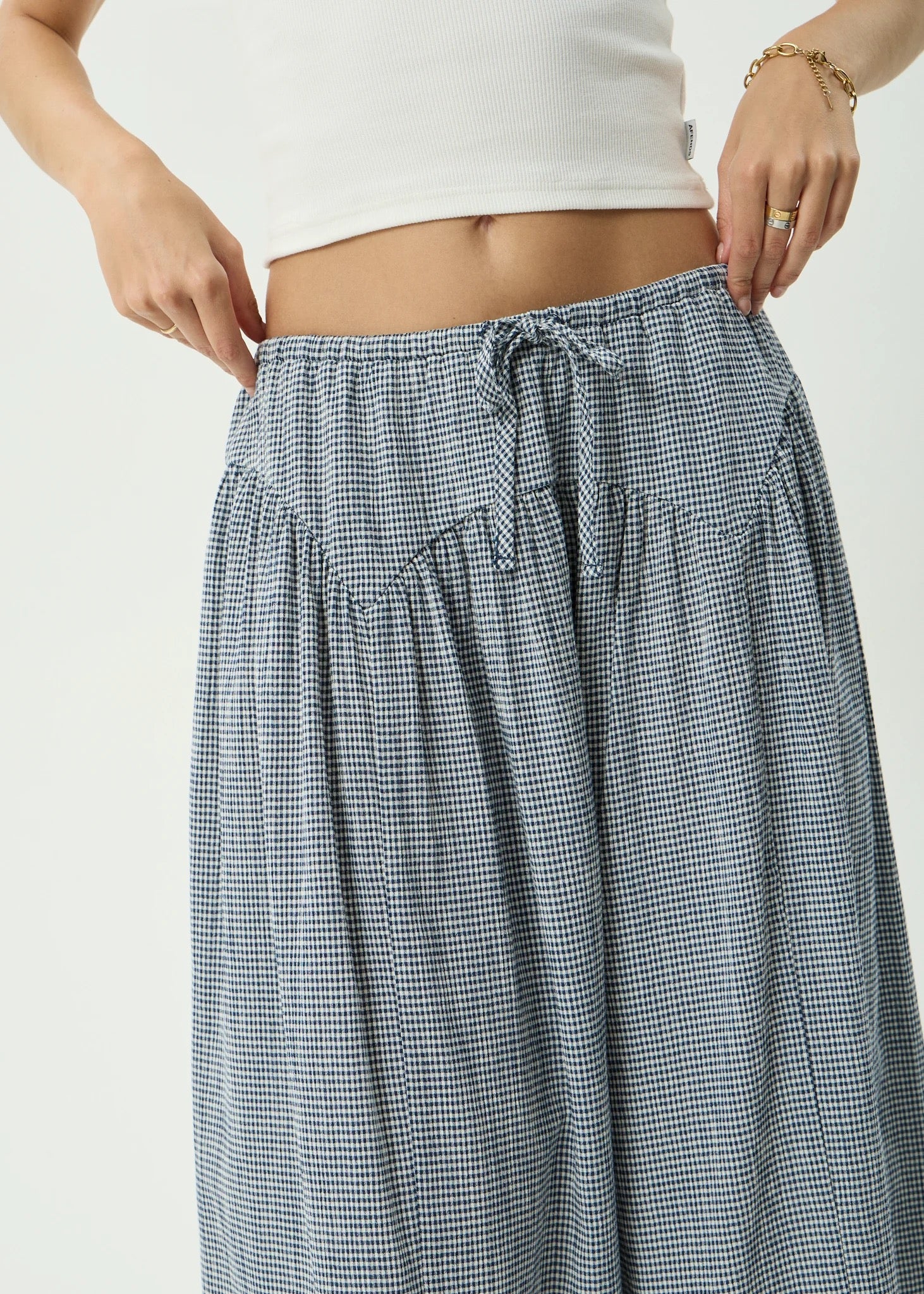 Afends Marlow Indy Hemp Midi Skirt Navy Check