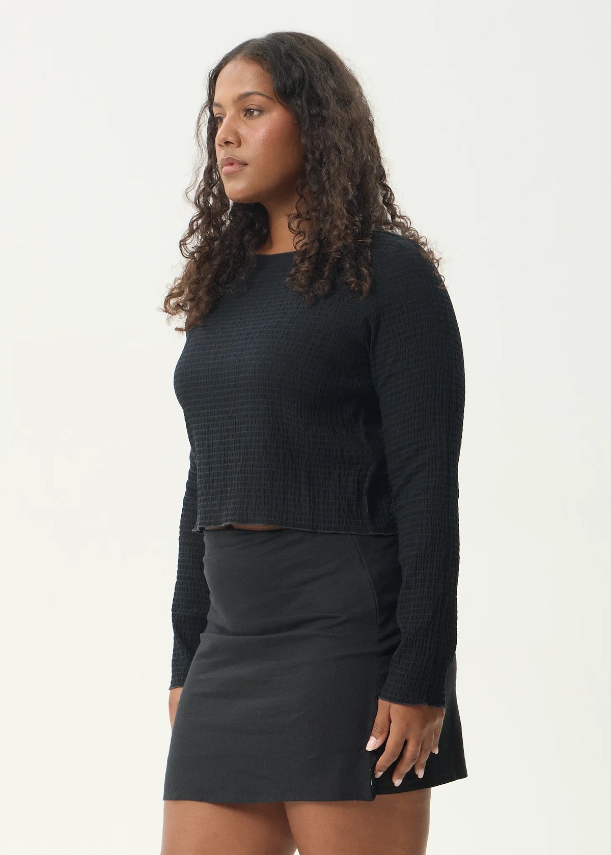 Afends Focus Seersucker Long Sleeve Top Black