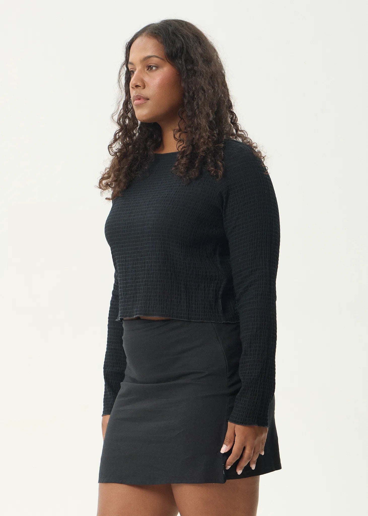 Afends Focus Seersucker Long Sleeve Top Black