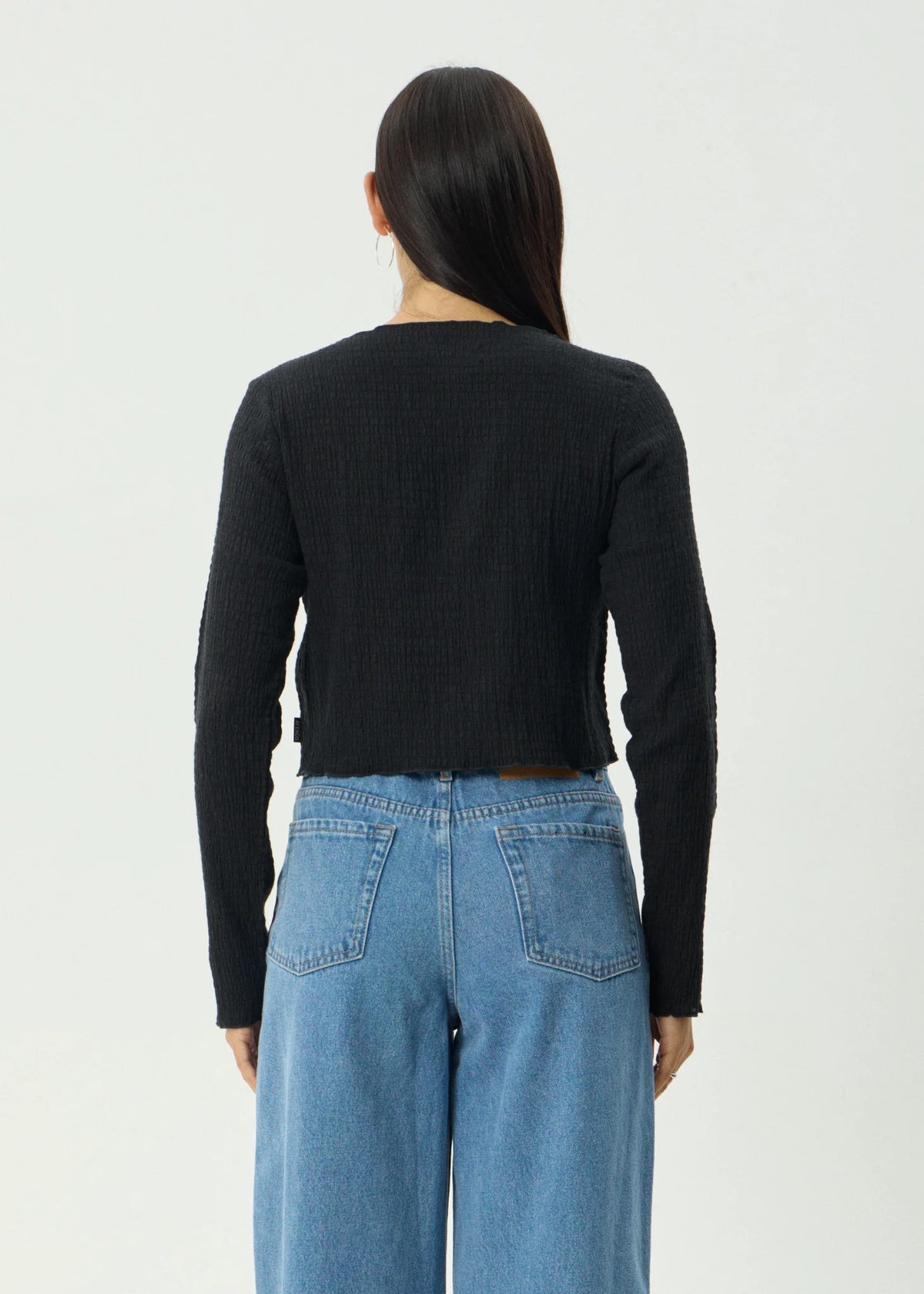 Afends Focus Seersucker Long Sleeve Top Black