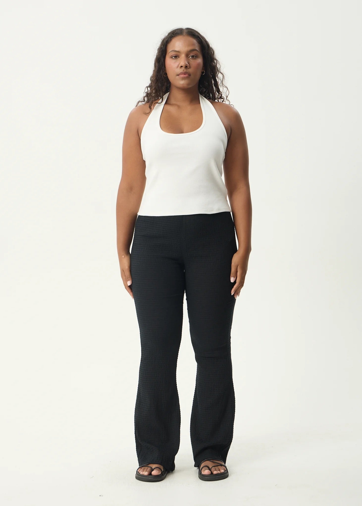 Afends Focus Seersucker Flare Pant Black