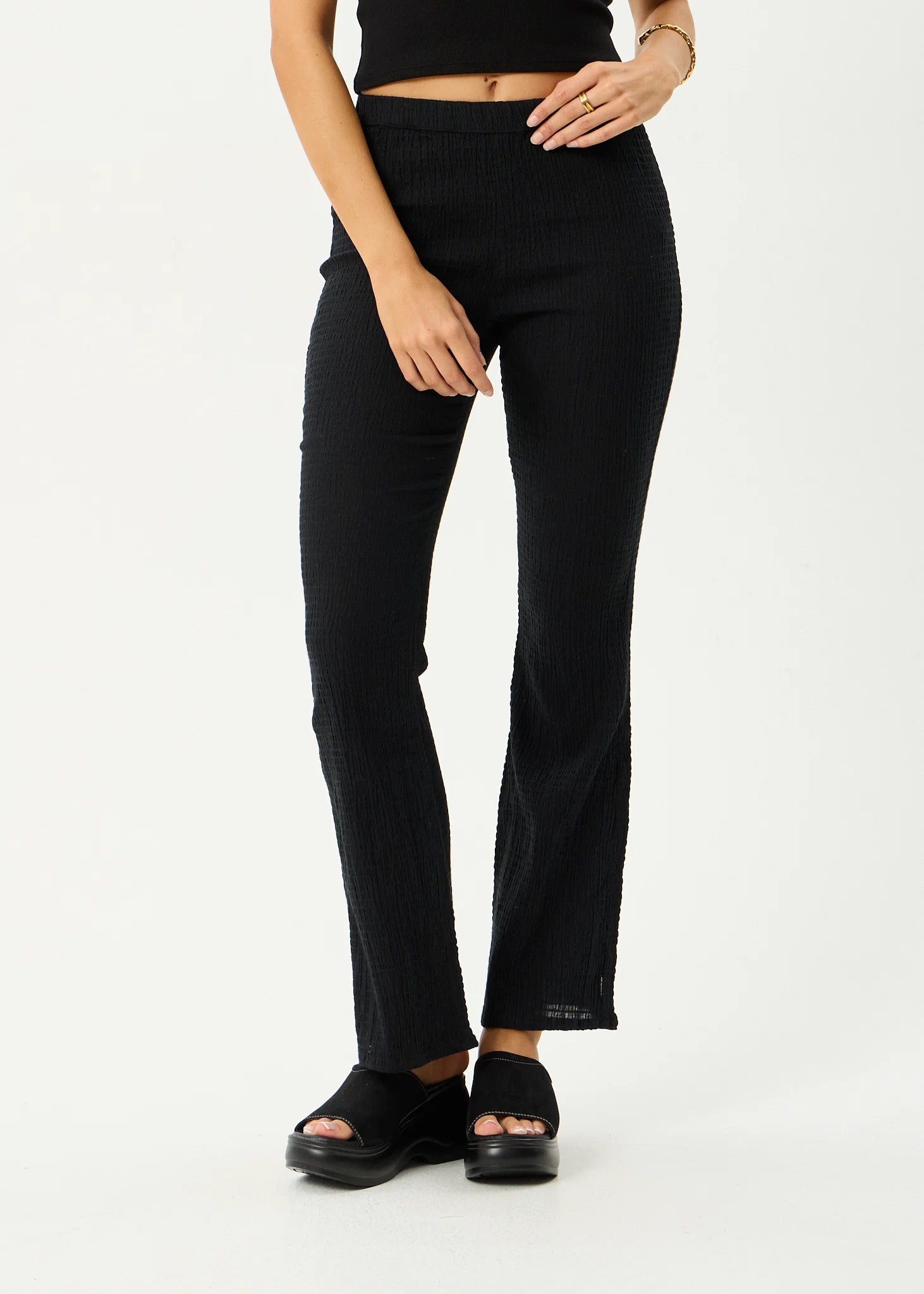Afends Focus Seersucker Flare Pant Black