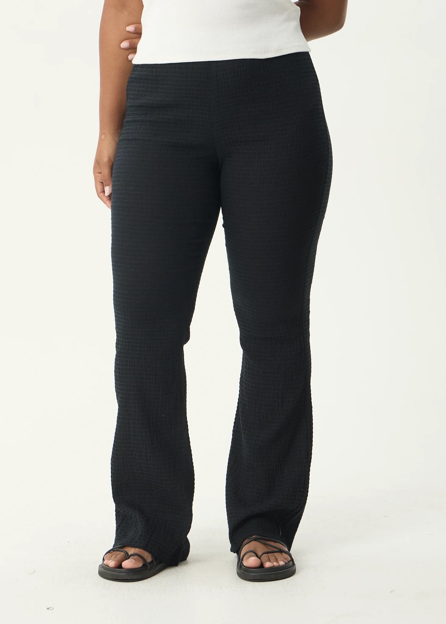 Afends Focus Seersucker Flare Pant Black