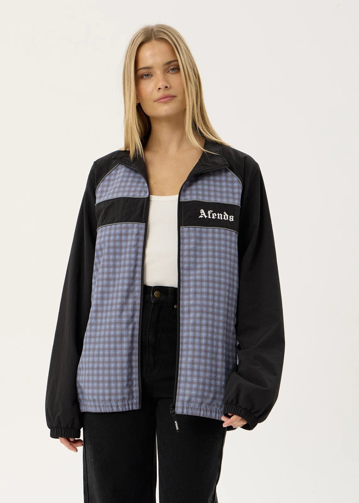 Afends Spicy Recycled Sports Spray Jacket Slate Blue Check