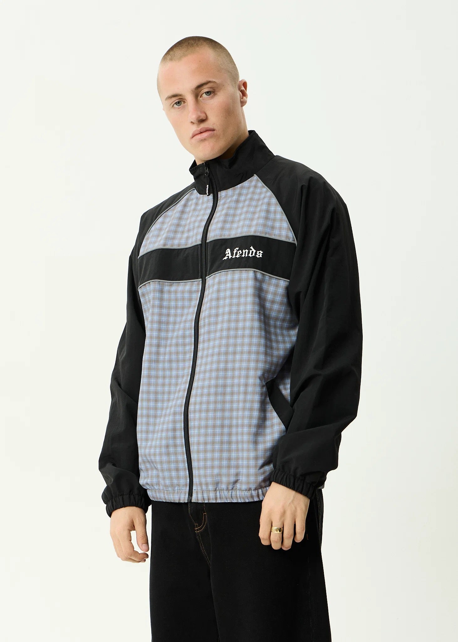 Afends Spicy Recycled Sports Spray Jacket Slate Blue Check