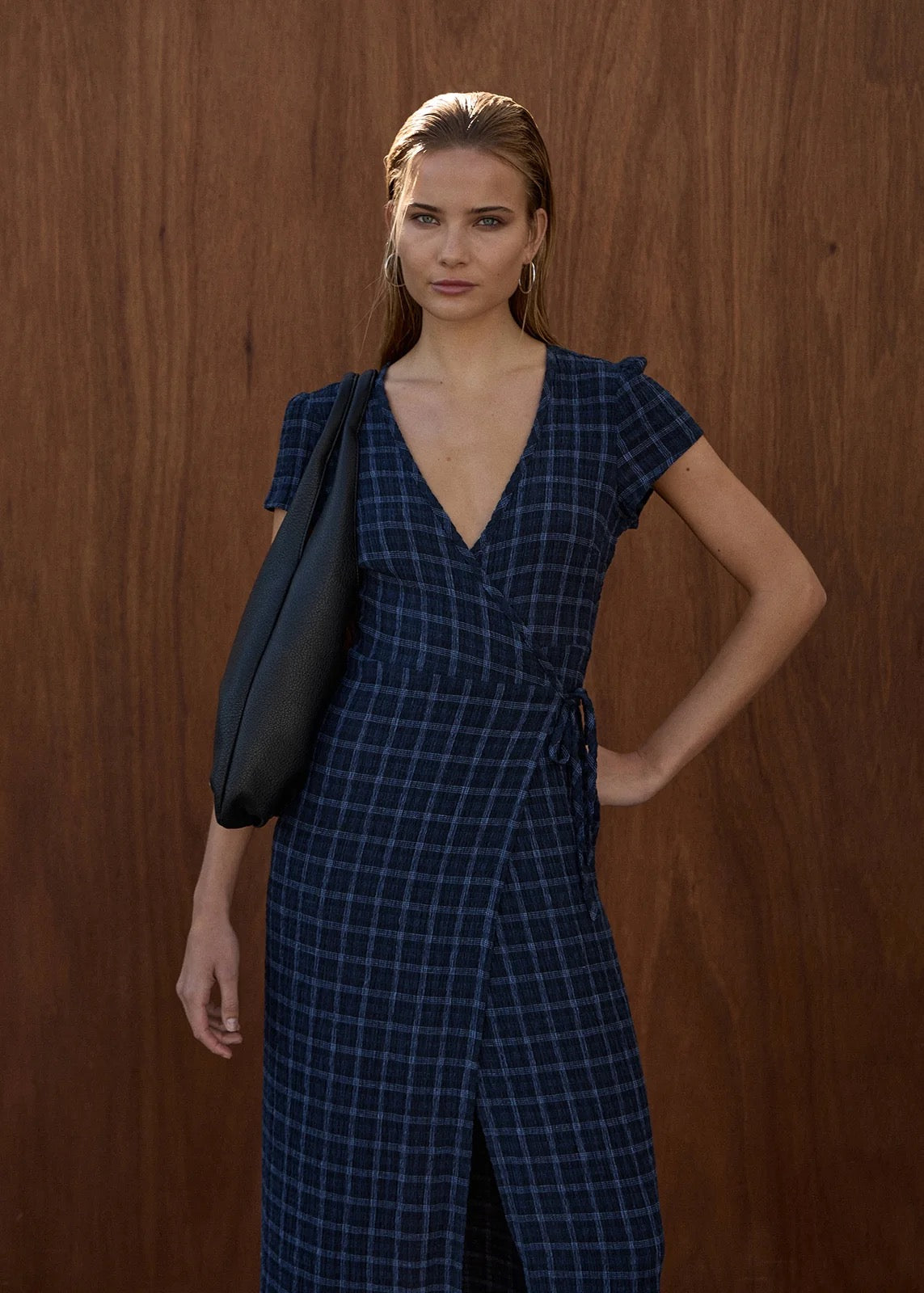 Afends Felicity Thea Hemp Seersucker Maxi Dress Midnight Check