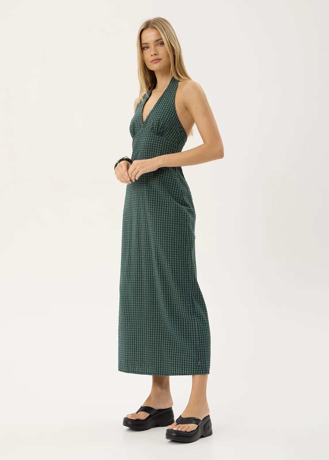Afends Alexa Reverb Organic Maxi Dress Pine Check