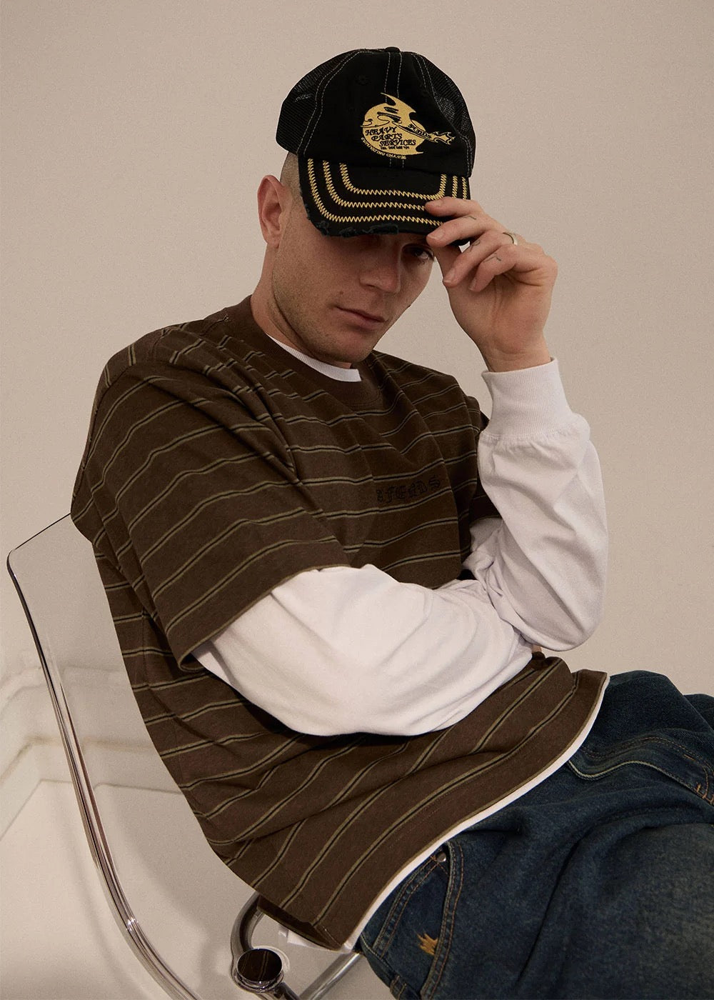 Afends Eureka Recycled Boxy Tee Coffee Stripe