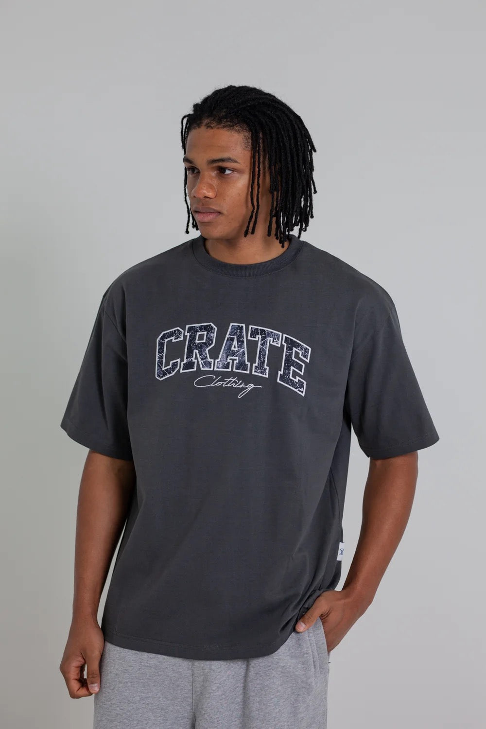 Crate Varsity Box Fit T-Shirt Charcoal/Tree Camo