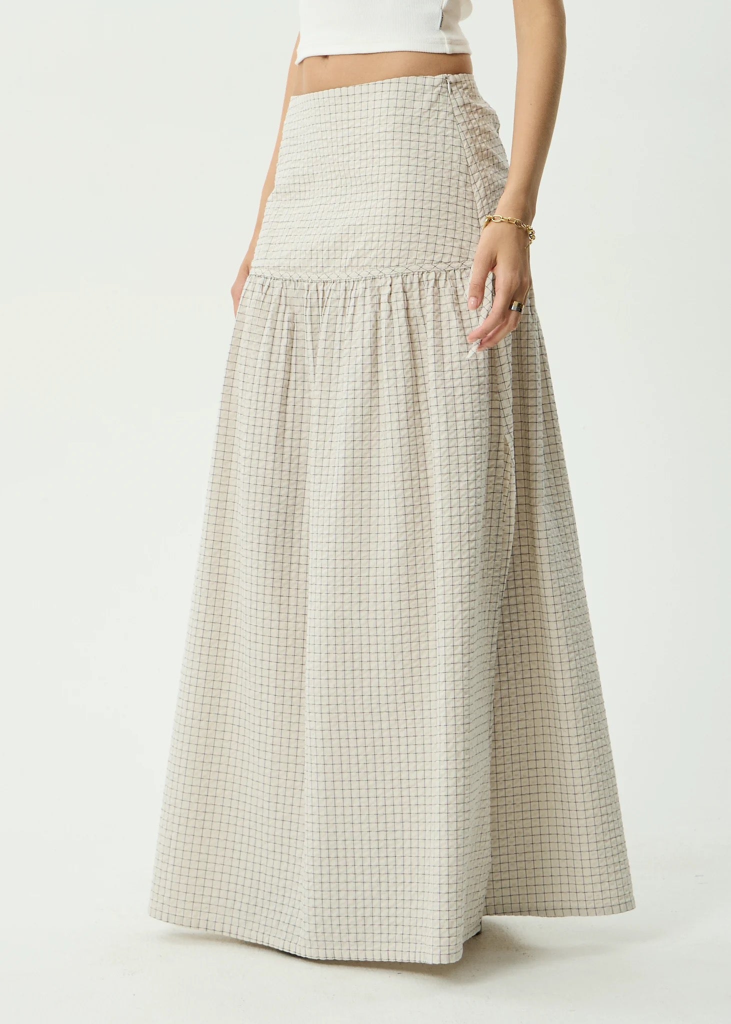 Afends Nadia Maxi Skirt Reverb Moonbeam Check