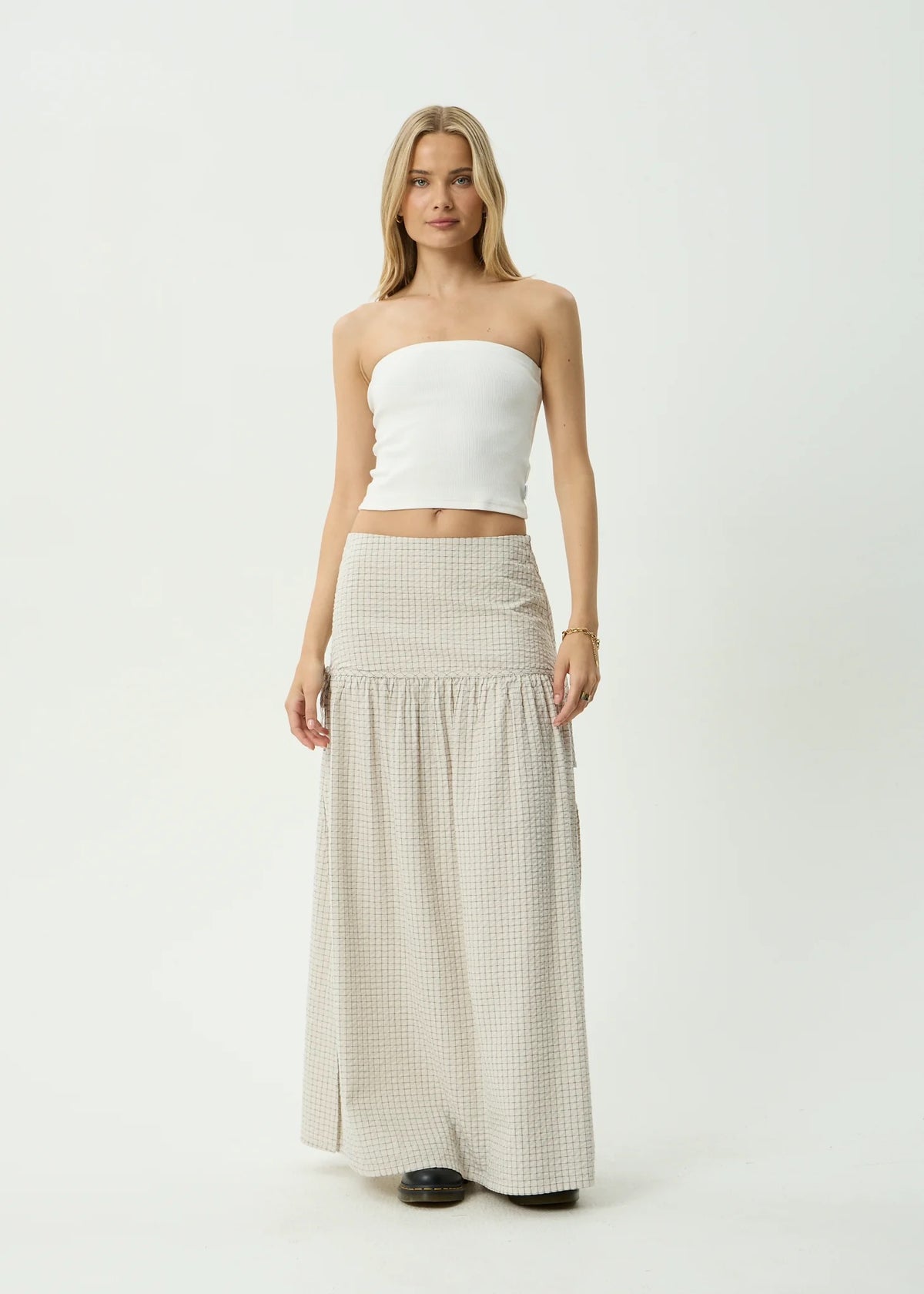 Afends Nadia Maxi Skirt Reverb Moonbeam Check