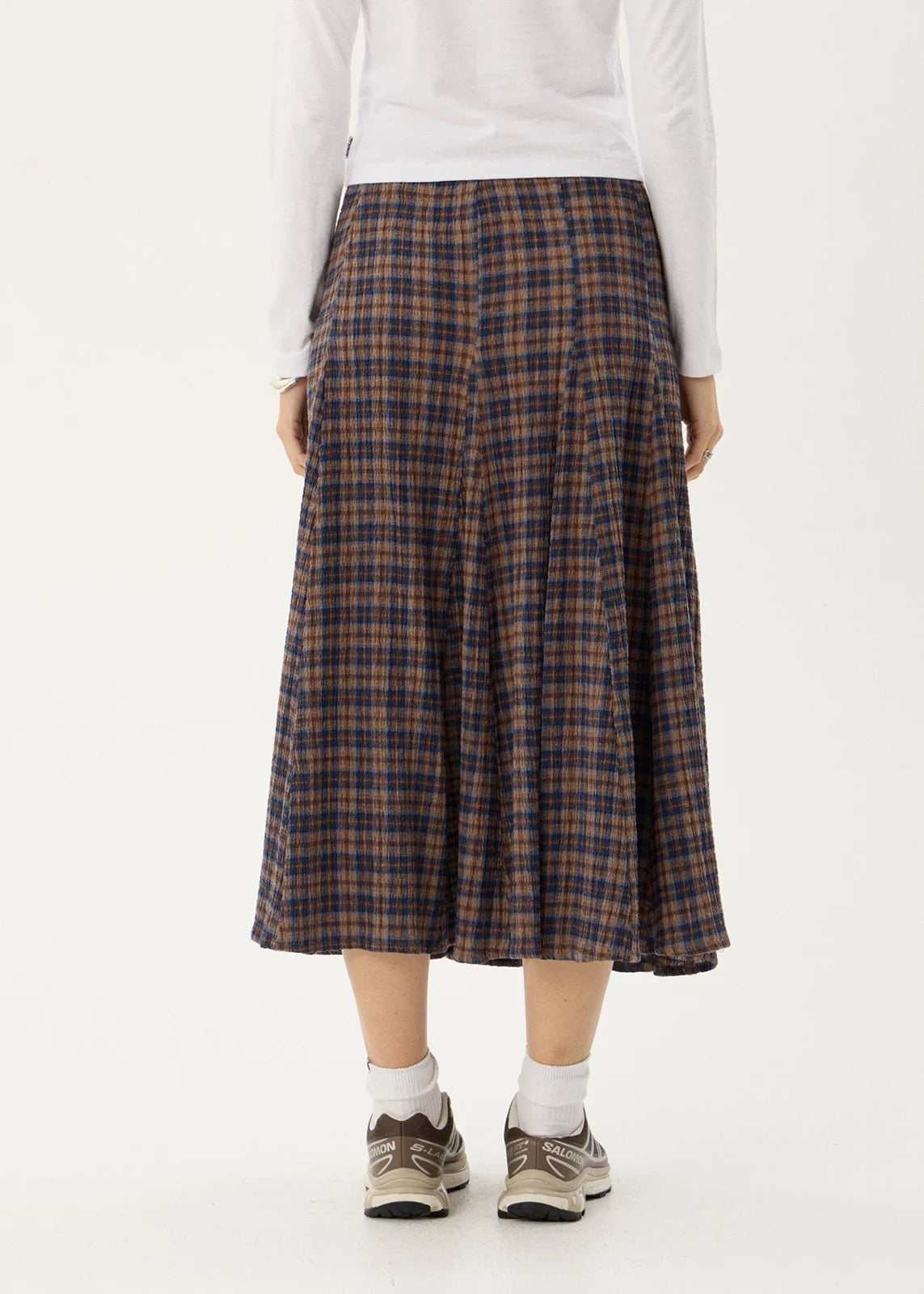 Afends Lana Seersucker Midi Skirt Shev Indigo Check