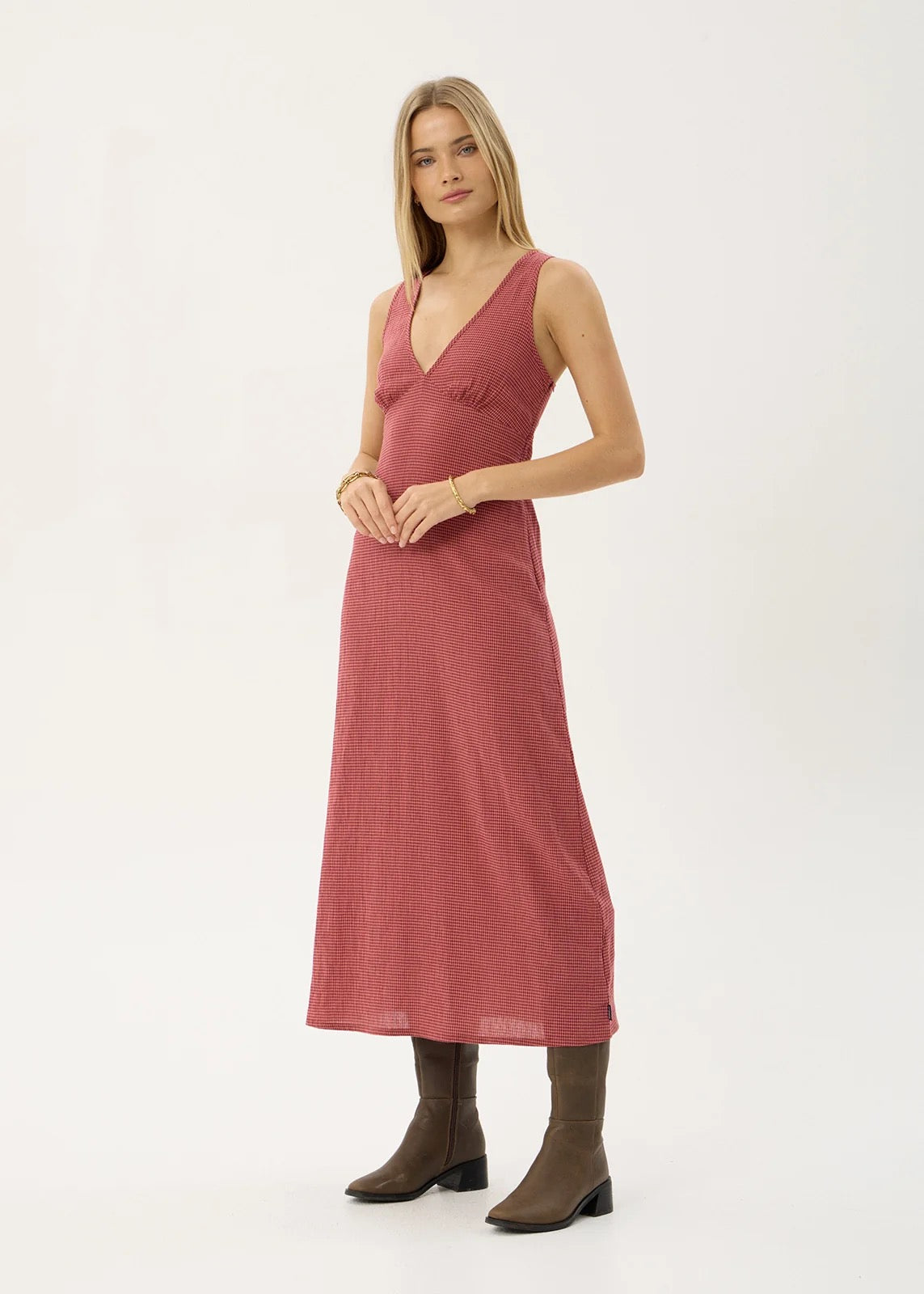 Afends Tully Seersucker Maxi Dress Indy Rose Check