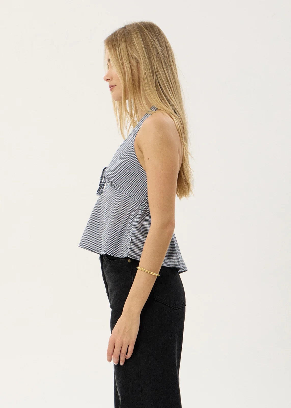 Afends Delfina Halter Top Indy Navy Check