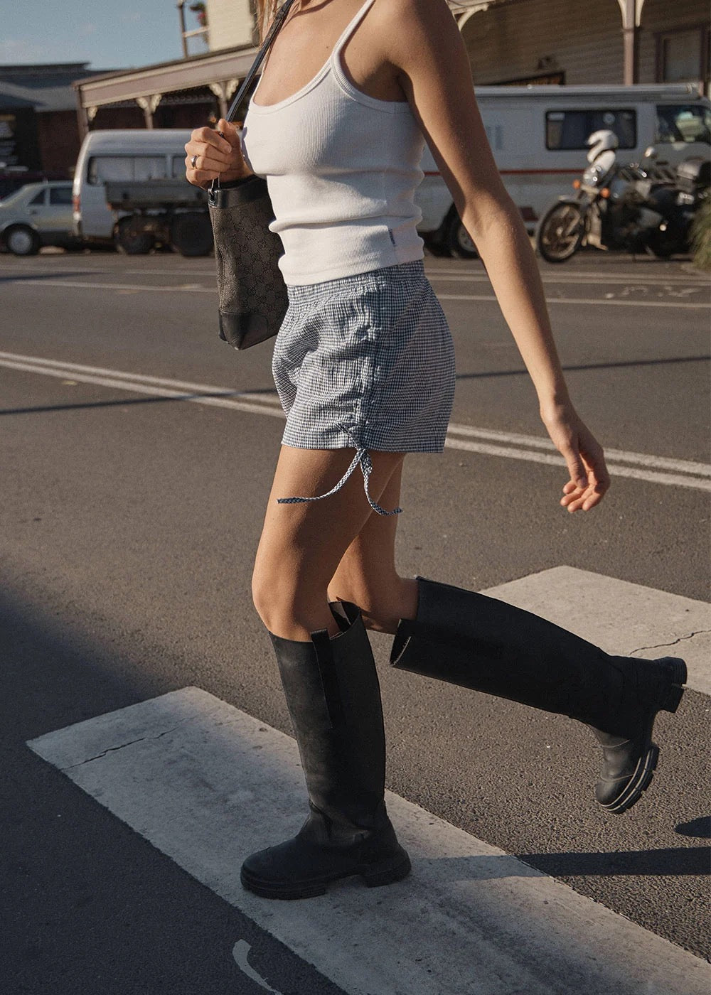 Afends Luella Low Rise Short Indy Navy Check