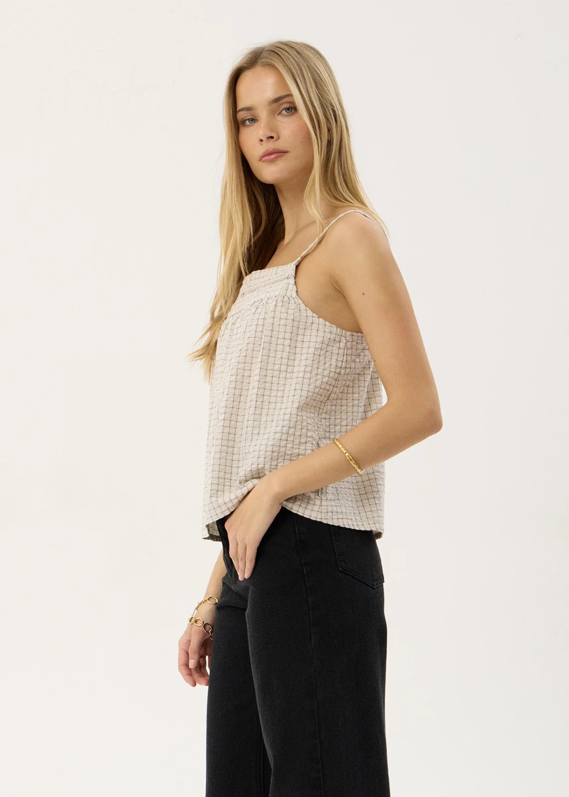 Afends Candice Seersucker Cami Top Reverb Moonbeam