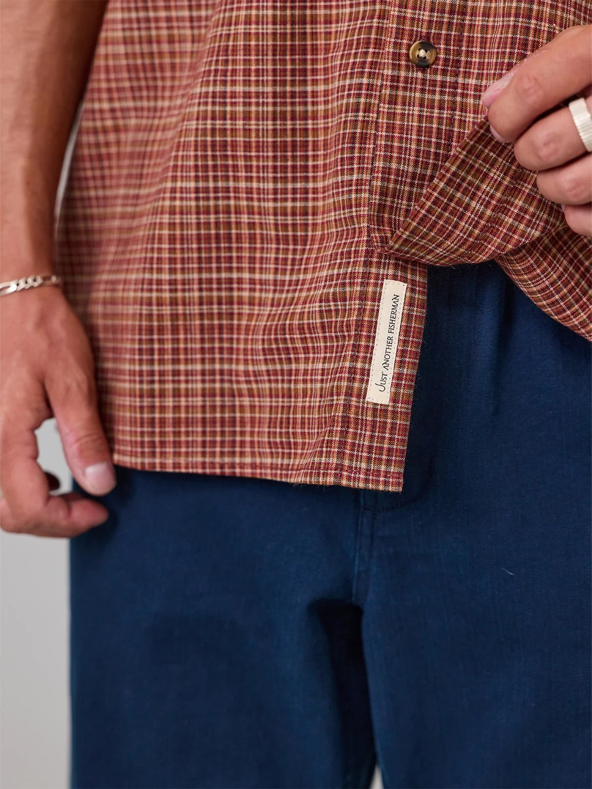 Just Another Fisherman Smoke Fish Deli SS Shirt- Maroon Check