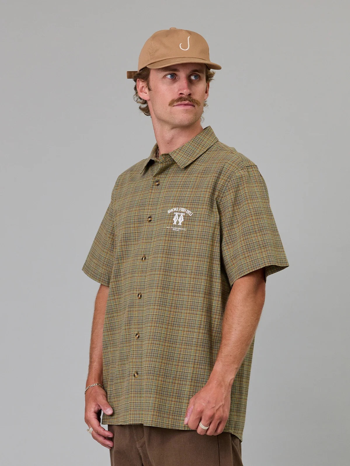 Just Another Fisherman Smoke Fish Deli SS Shirt- Green Check