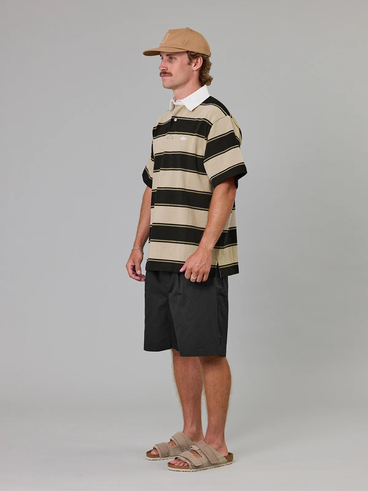 Just Another Fisherman Portside Polo- Clay/Brown Stripe