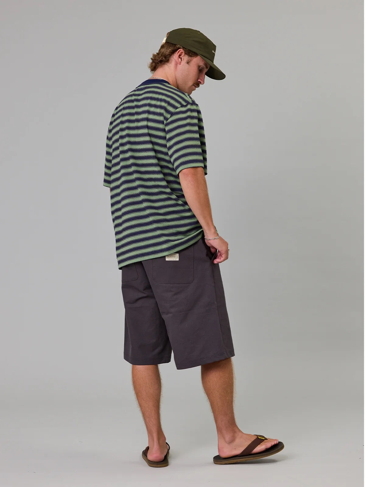 Just Another Fisherman Shore Tee- Green Stripe