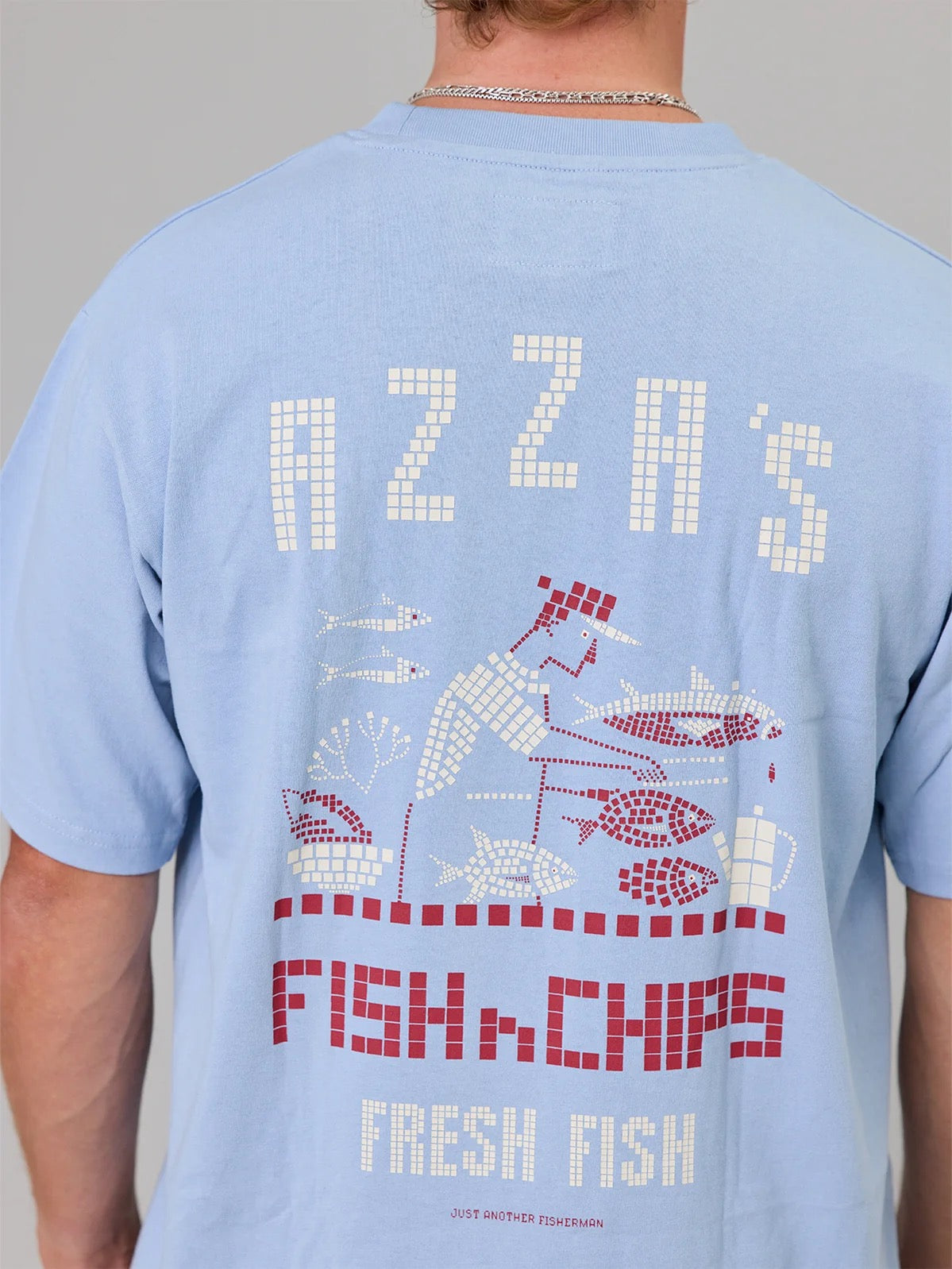 Azza's Fish n Chips Sea Tee- Washed Blue