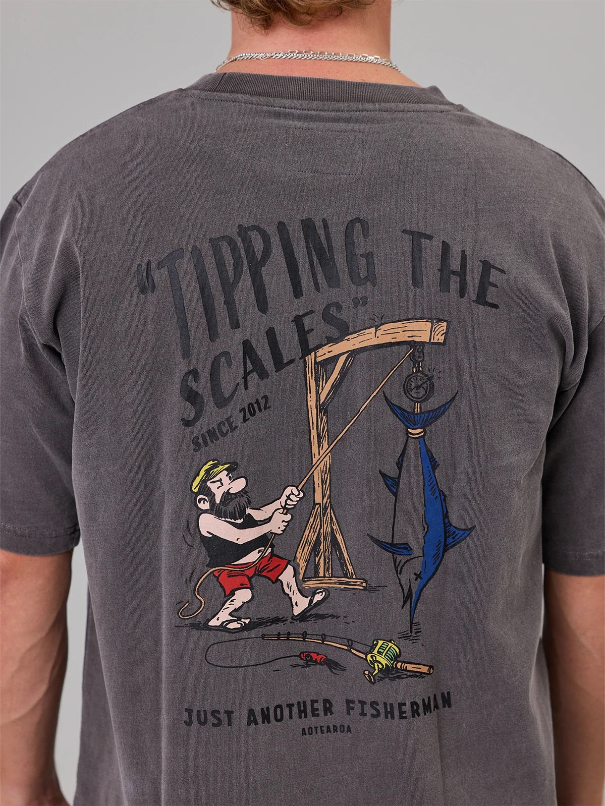 Just Another Fisherman Tipping The Scales Sea Tee- Aged Black