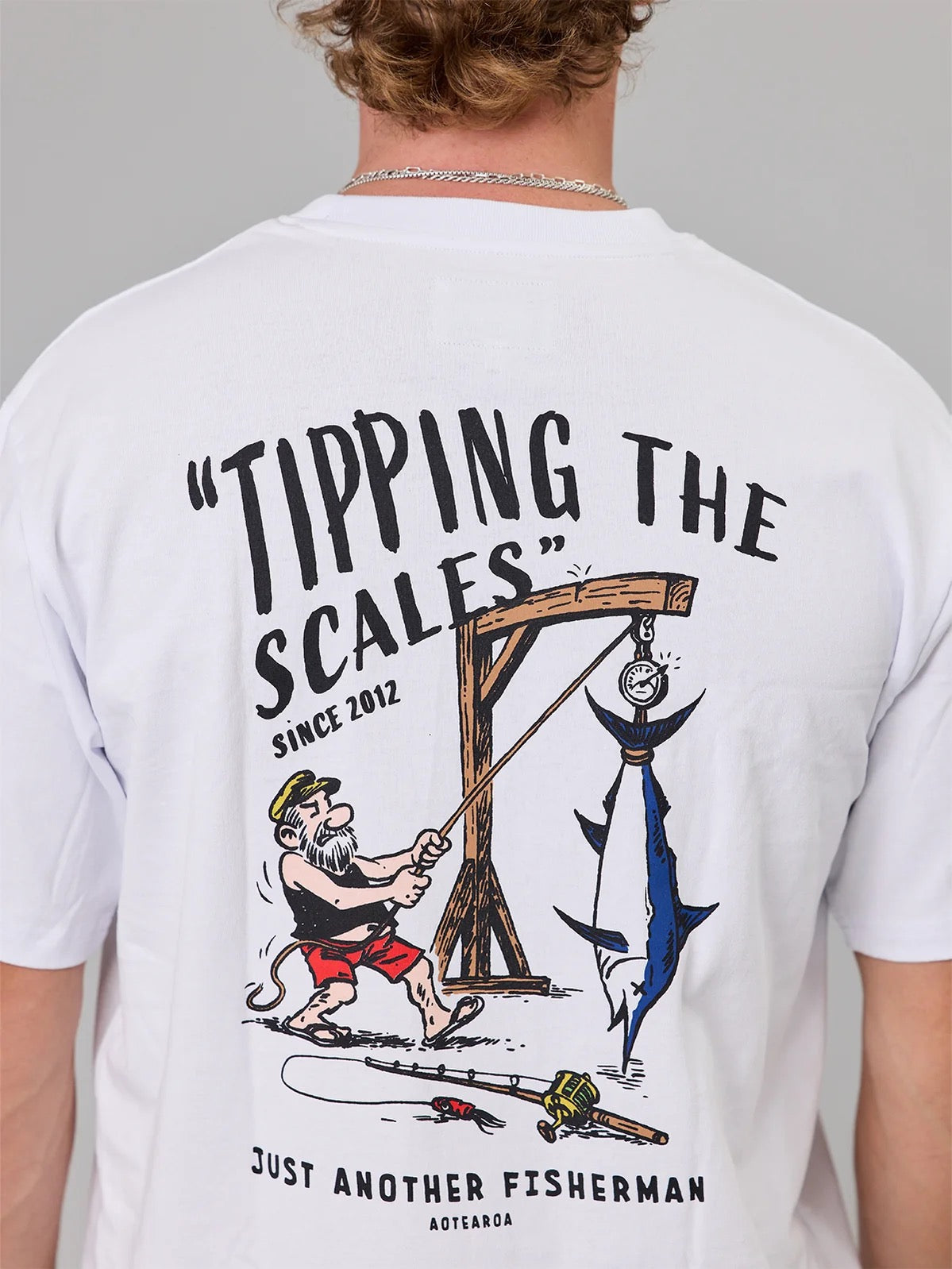 Just Another Fisherman Tipping The Scales Sea Tee- White