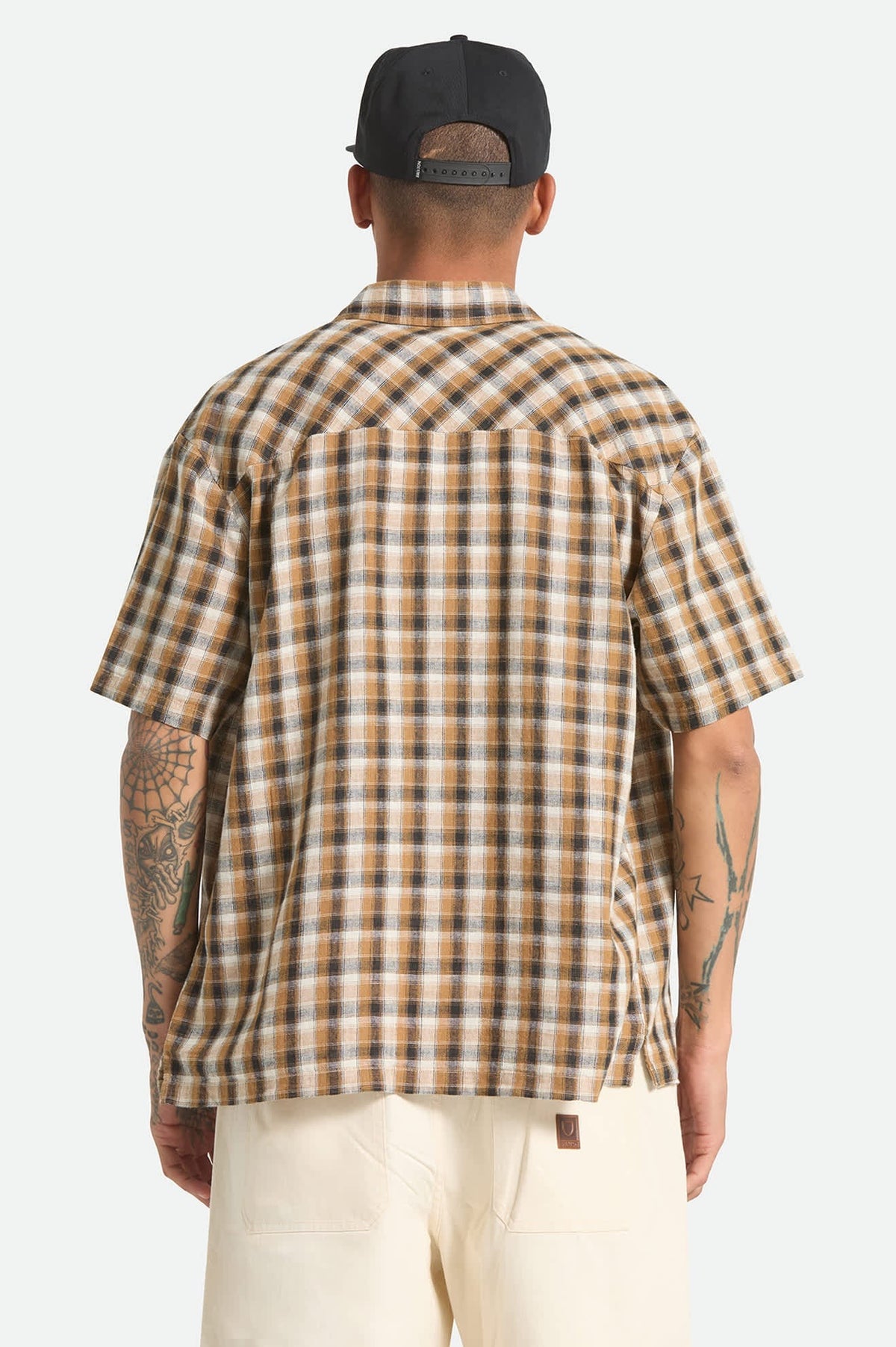 Brixton Cru Linen Blend Plaid S/S Black/Tobacco Plaid