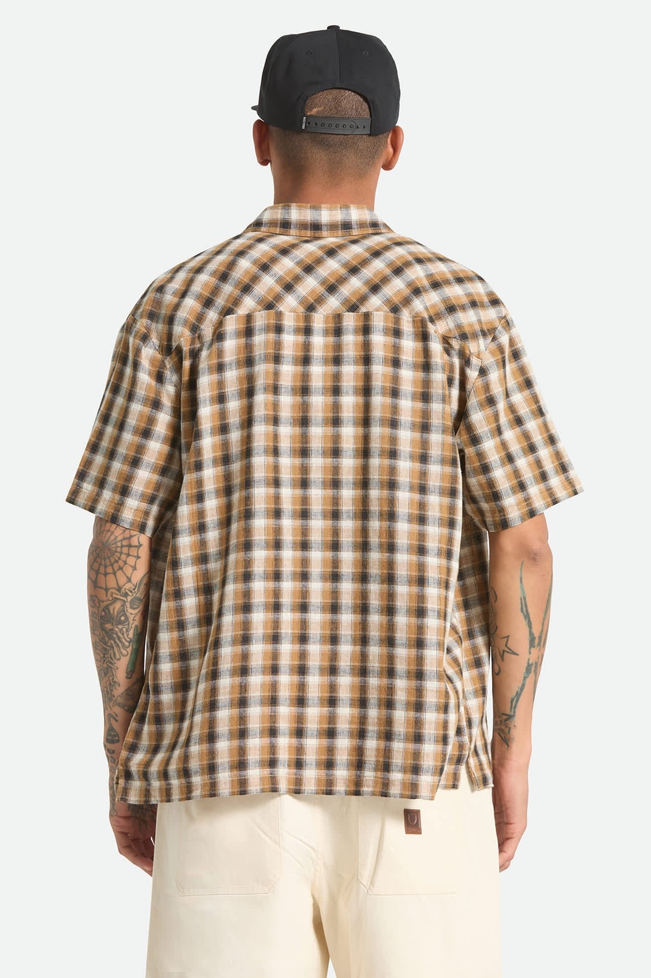 Brixton Cru Linen Blend Plaid S/S Black/Tobacco Plaid