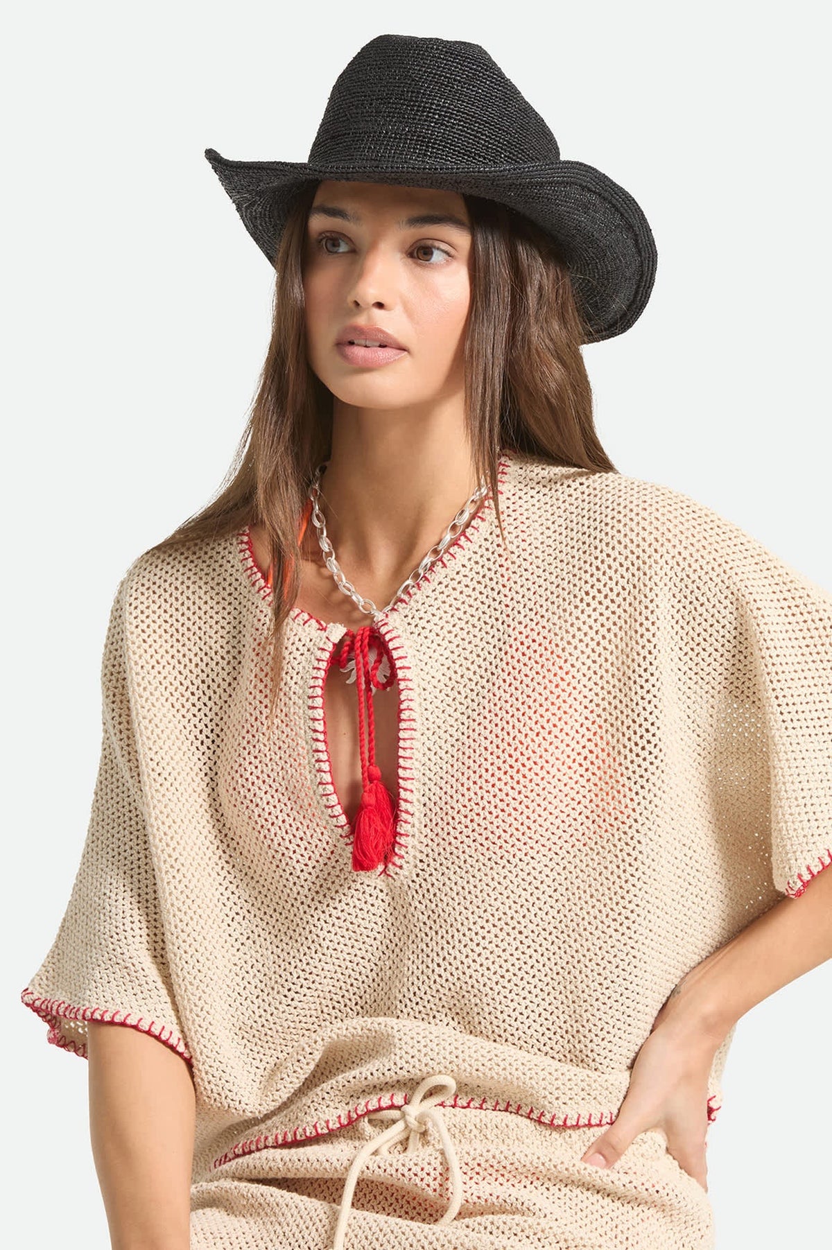 Brixton Odessa Straw Packable Cowboy Hat Black