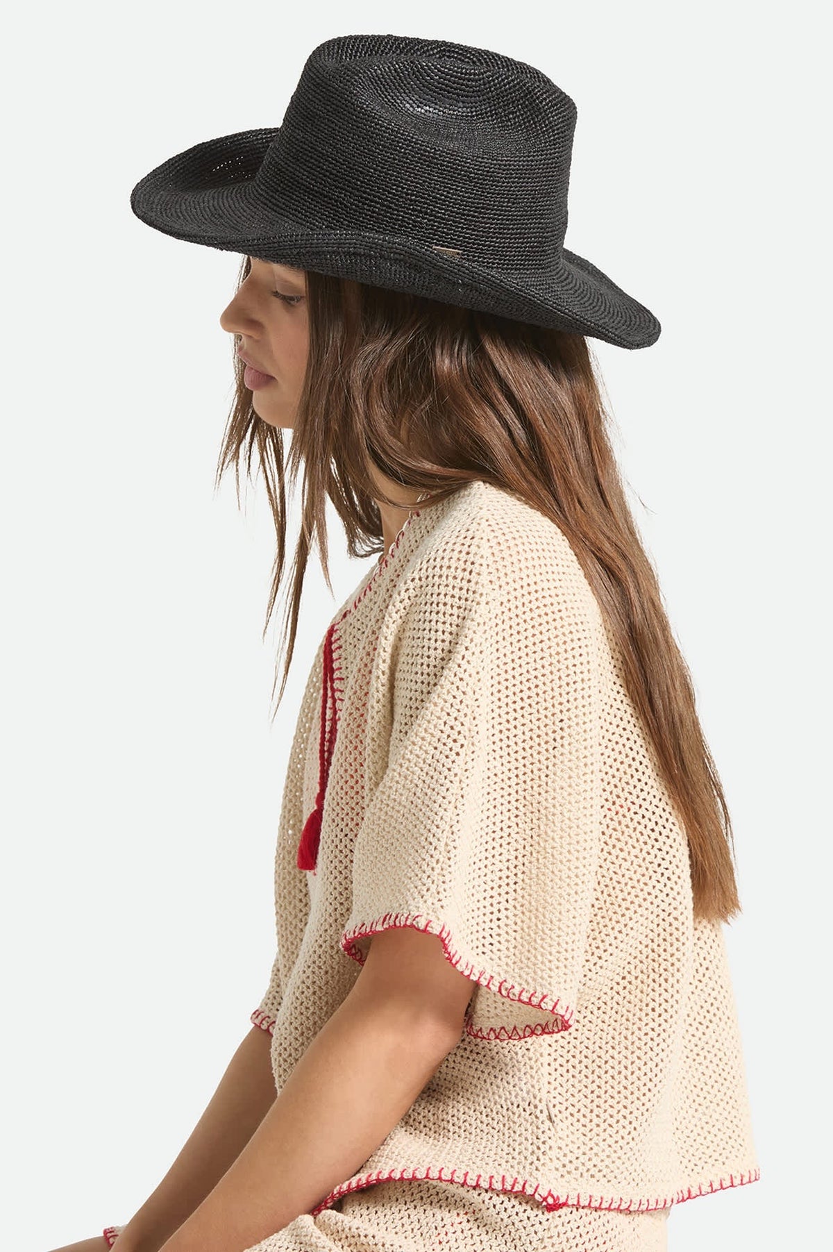 Brixton Odessa Straw Packable Cowboy Hat Black