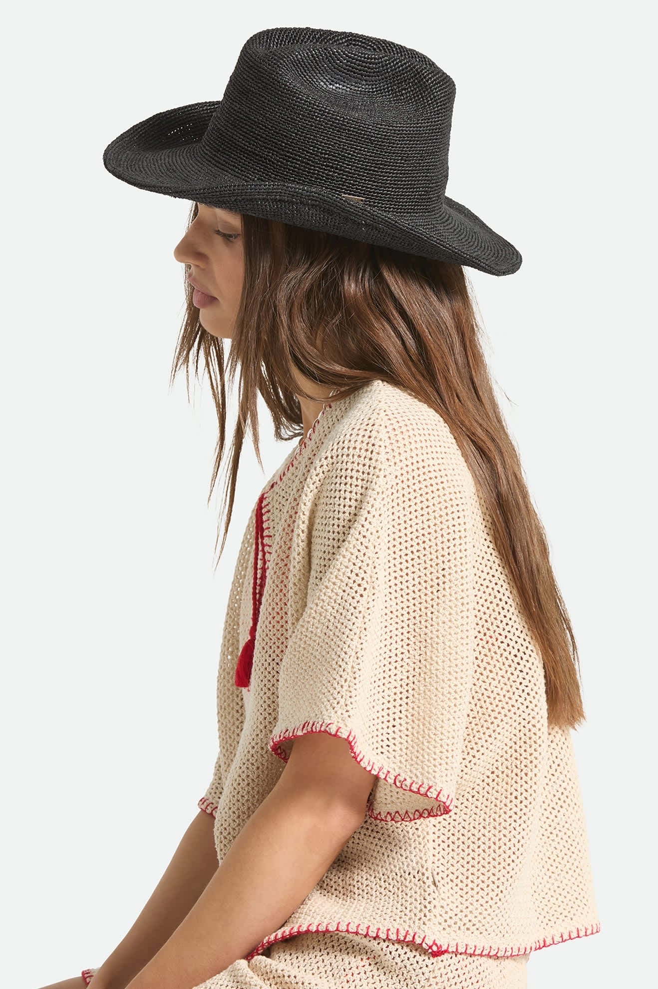 Brixton Odessa Straw Packable Cowboy Hat Black