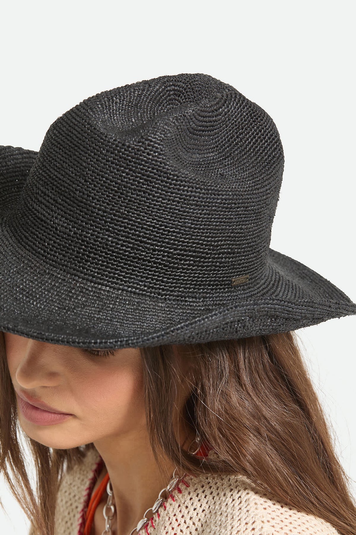 Brixton Odessa Straw Packable Cowboy Hat Black
