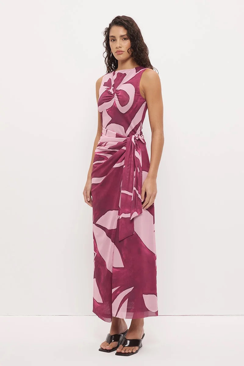 Mon Renn Peta Sleeveless Maxi Dress Painterly Floral